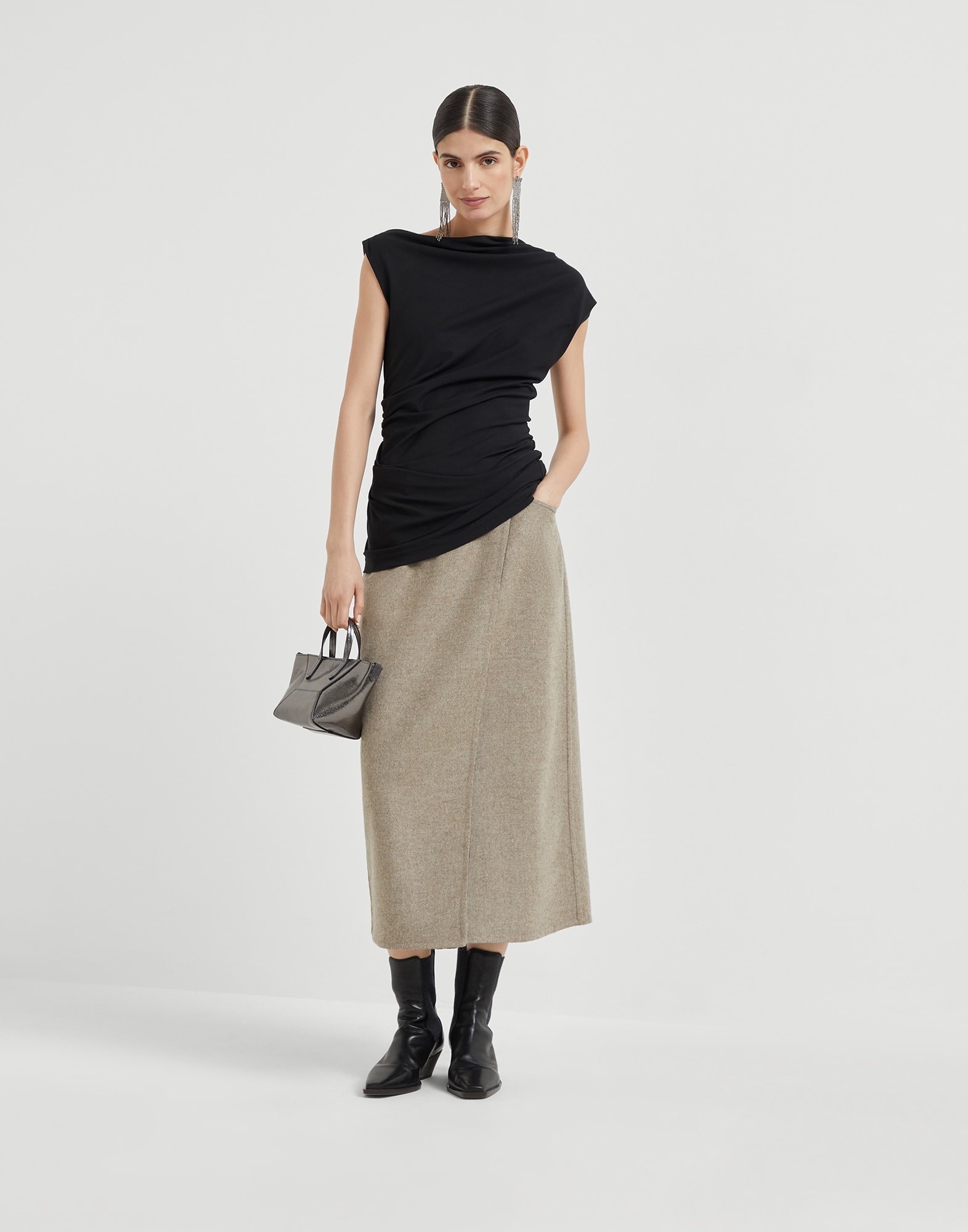 Techno wool jersey ruched T-shirt with shiny detail - 5