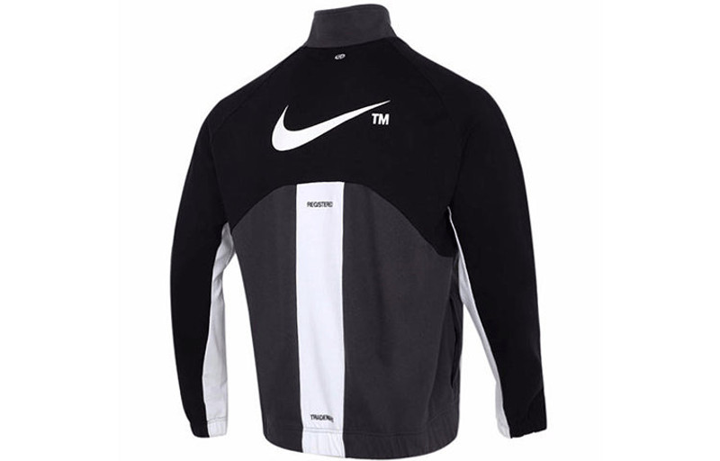 Nike Nike Sportswear Swoosh Contrast Color Stitching Knit Stand Collar Logo Jacket Black DD5982-010 outlook