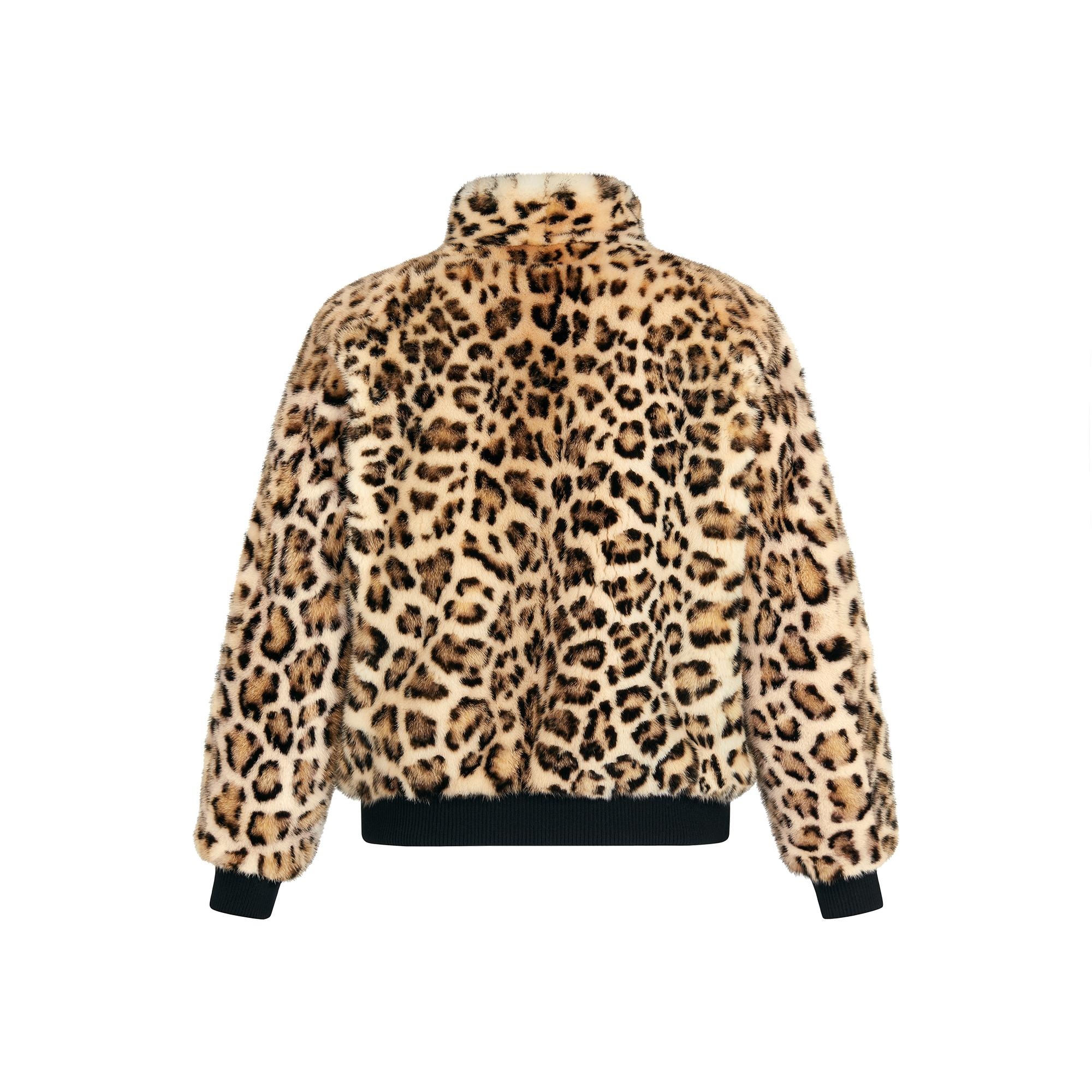 Leopard-Printed Mink Bomber Jacket with LV Initials  - 3