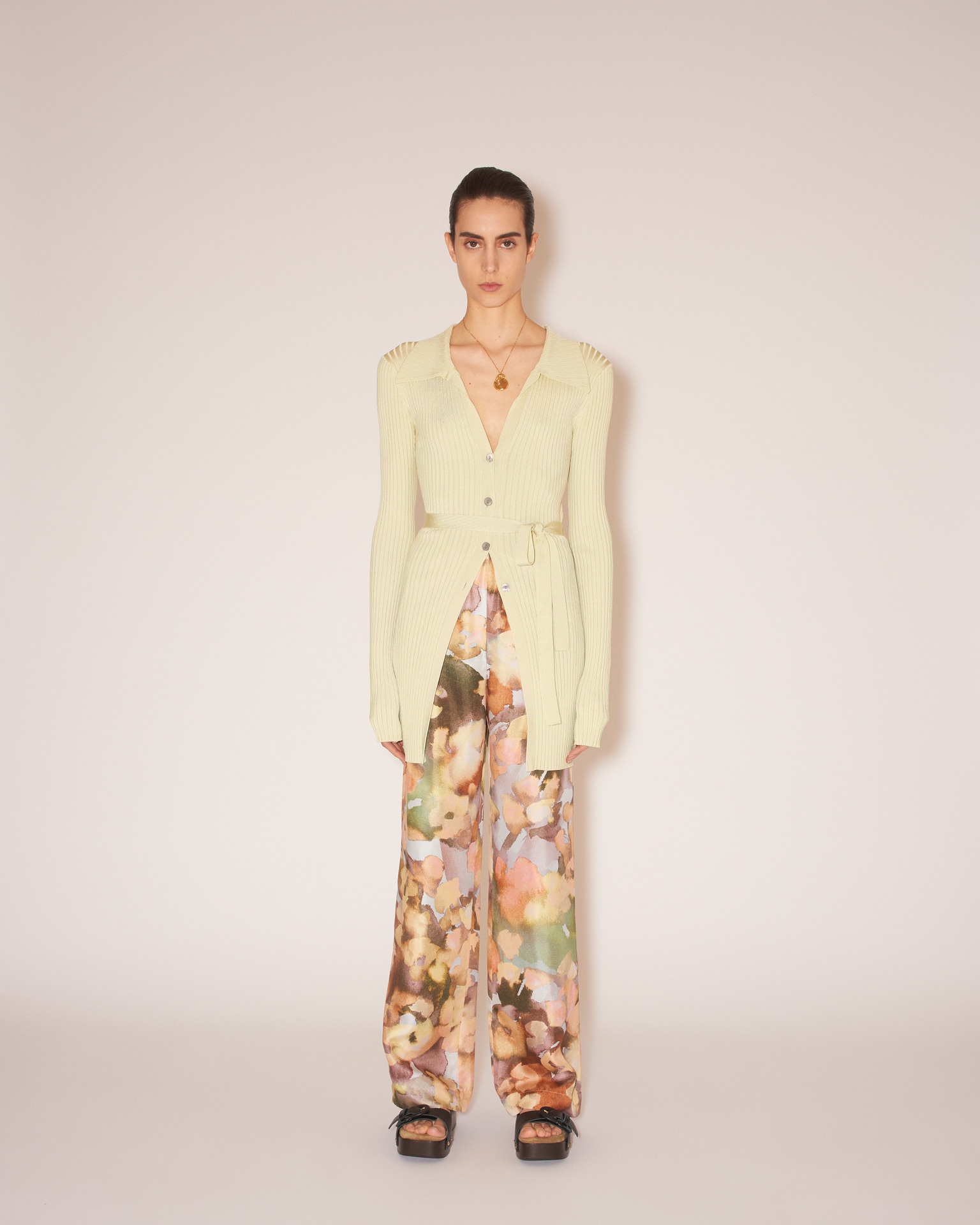 MARDI - Shiny viscose-rib long-sleeve cardigan - Wax - 2