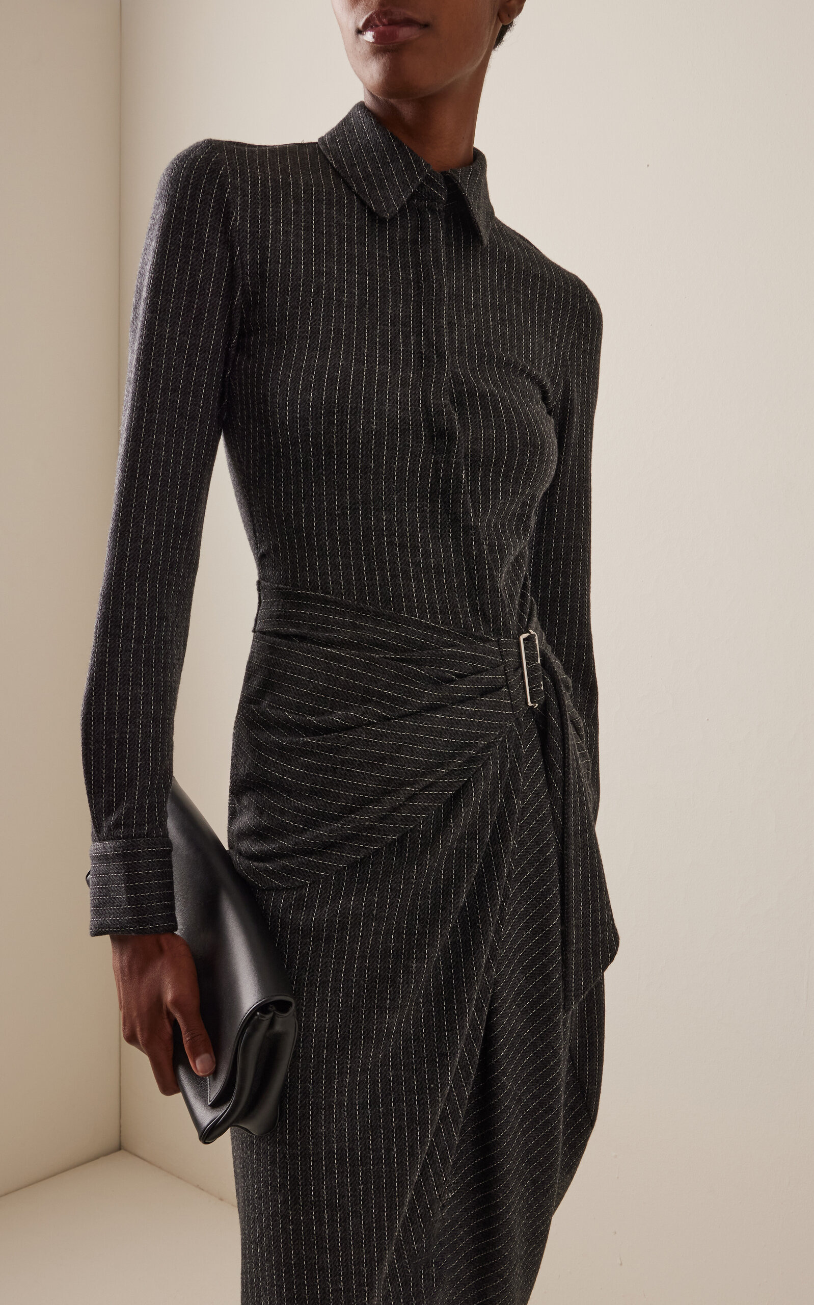 Rosalie Pinstriped Wool-Cotton Midi Shirt Dress grey - 2