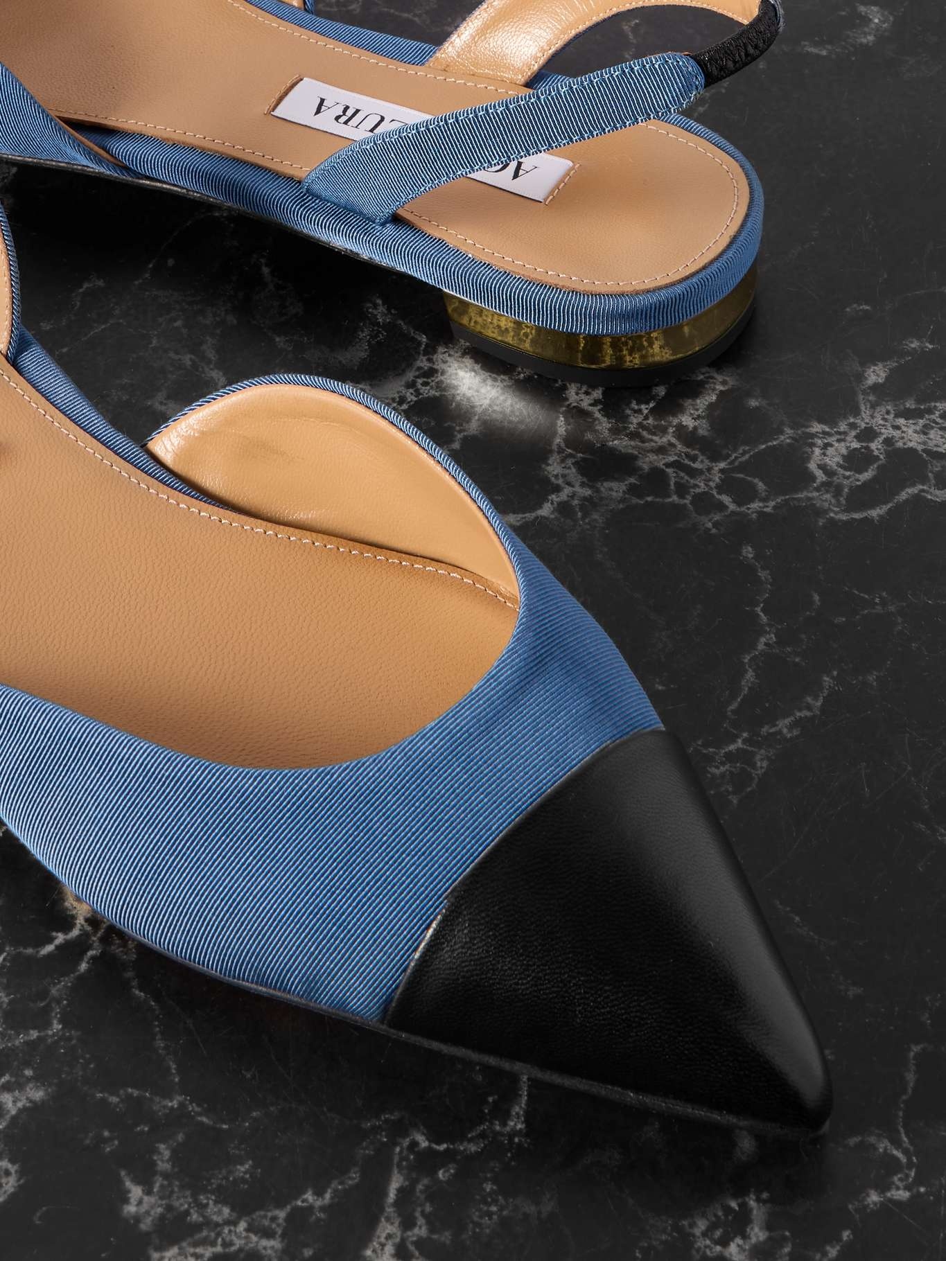 Milanese leather-trimmed grosgrain slingback flats - 4