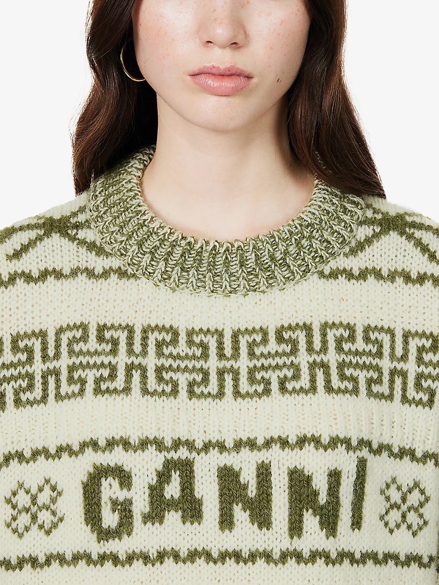 Geometric-print relaxed-fit organic-wool jumper - 5