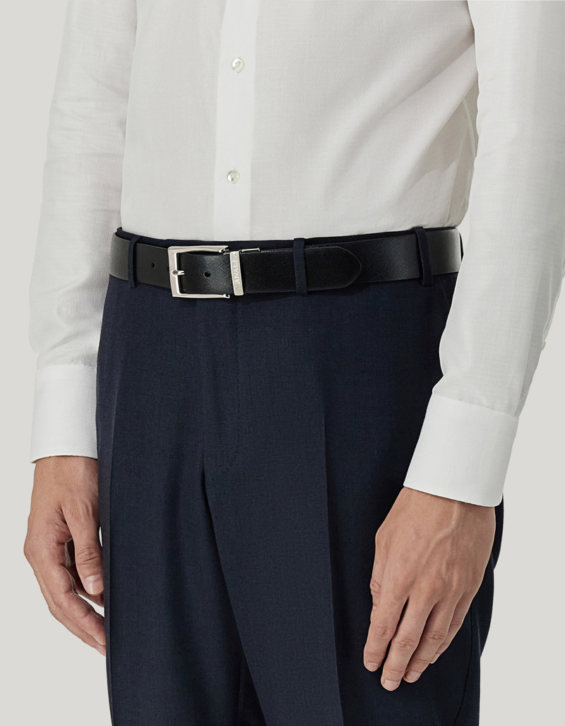 Canali BELT IN SAFFIANO PRINT CALFSKIN AND SMOOTH BLACK AND DARK BROWN CALFSKIN outlook