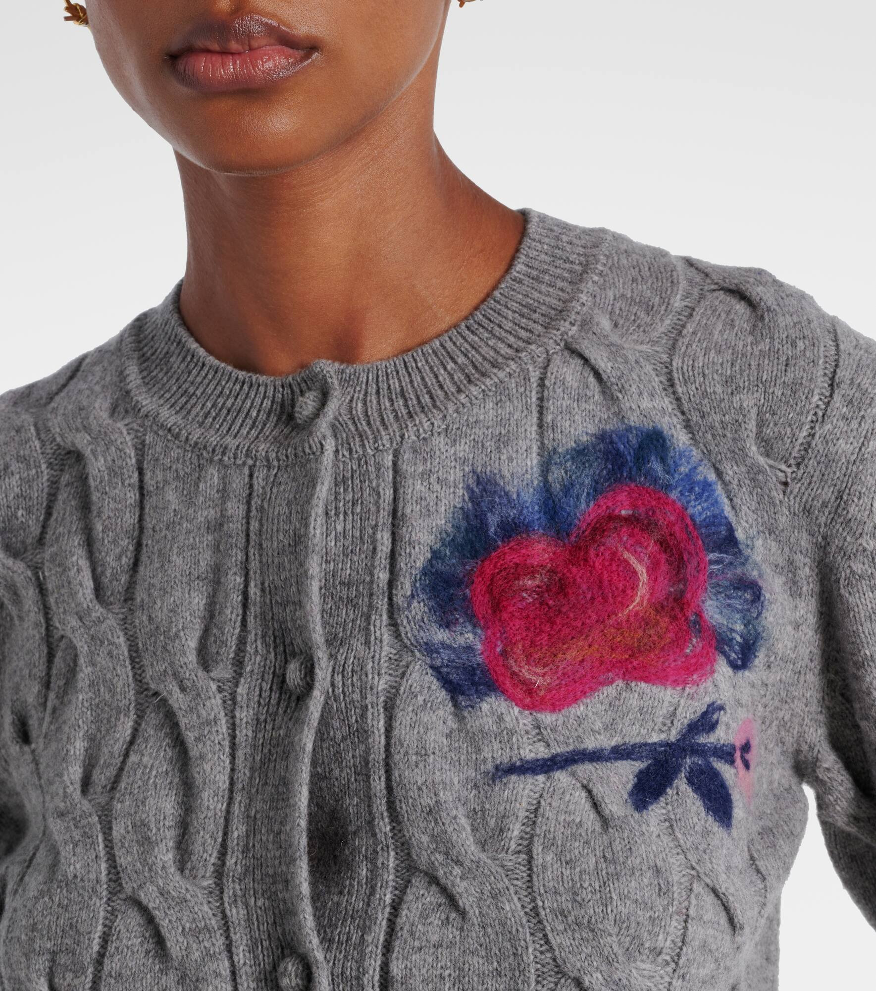Cable-knit wool-blend cardigan - 4