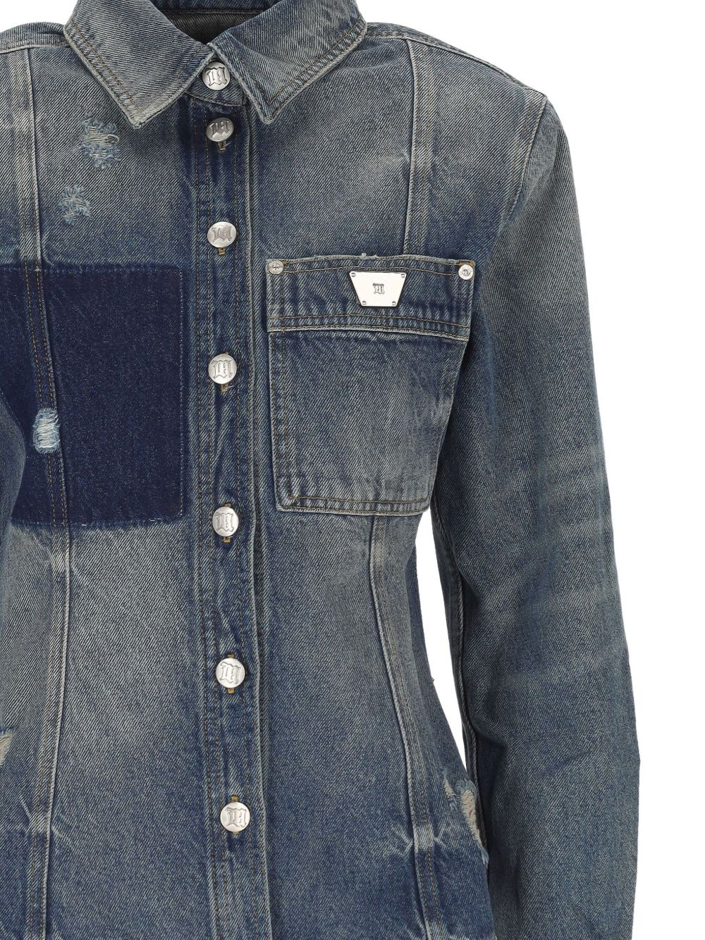 patchwork denim shirt - 3