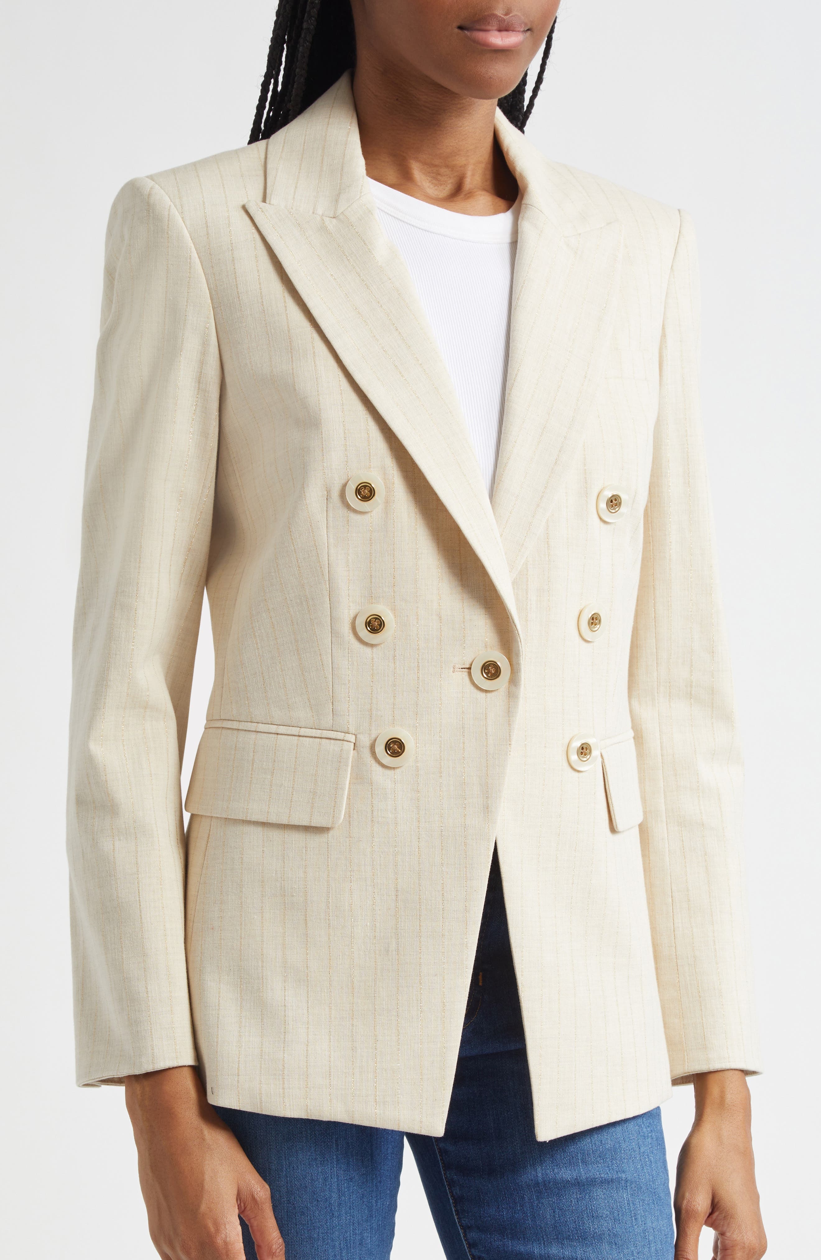 Veronica Beard Gaya Metallic Chalk Stripe Cotton Blend Dickey Jacket in Natural Gold at Nordstrom - 6