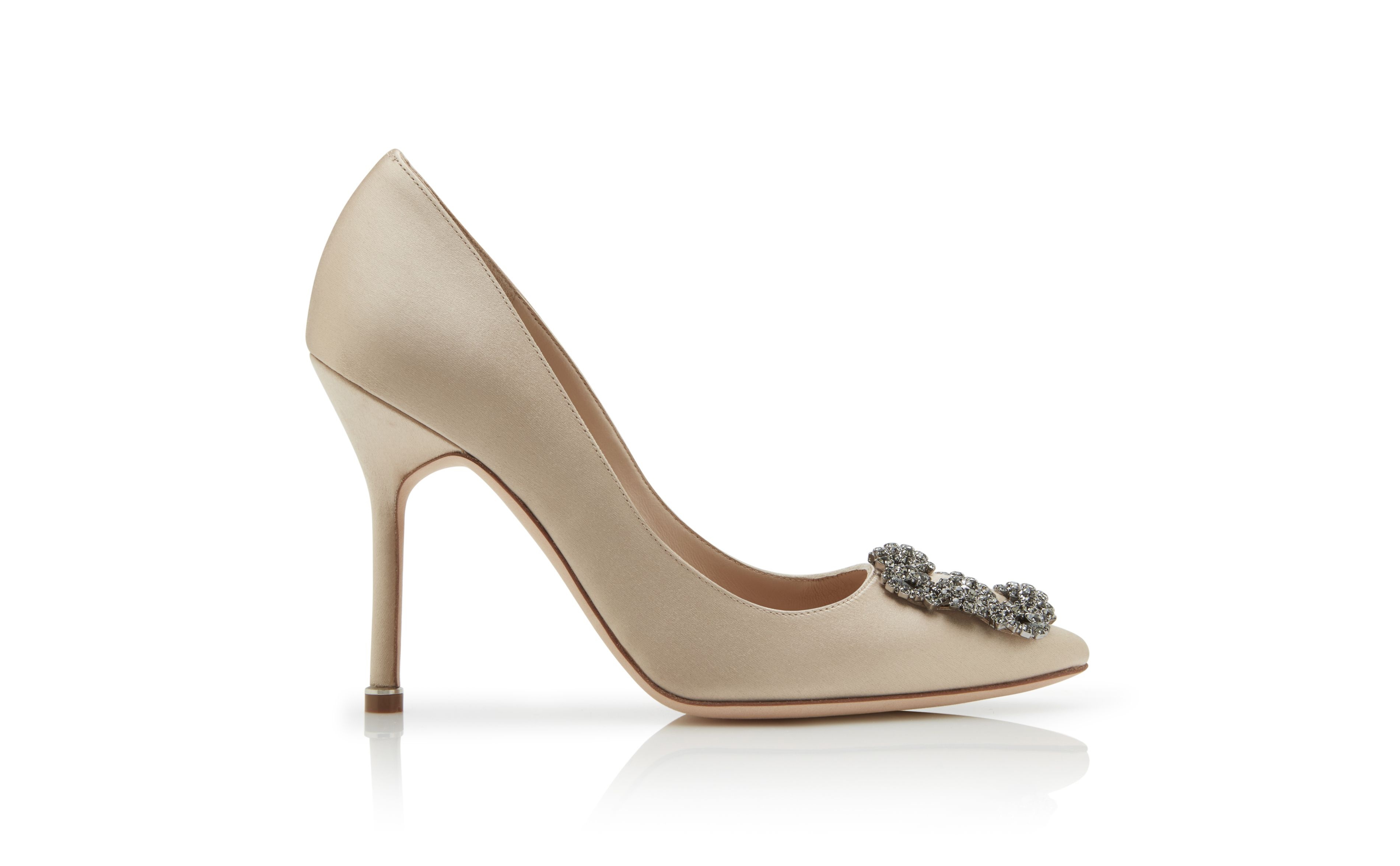 Champagne Satin Jewel Buckle Pumps - 1