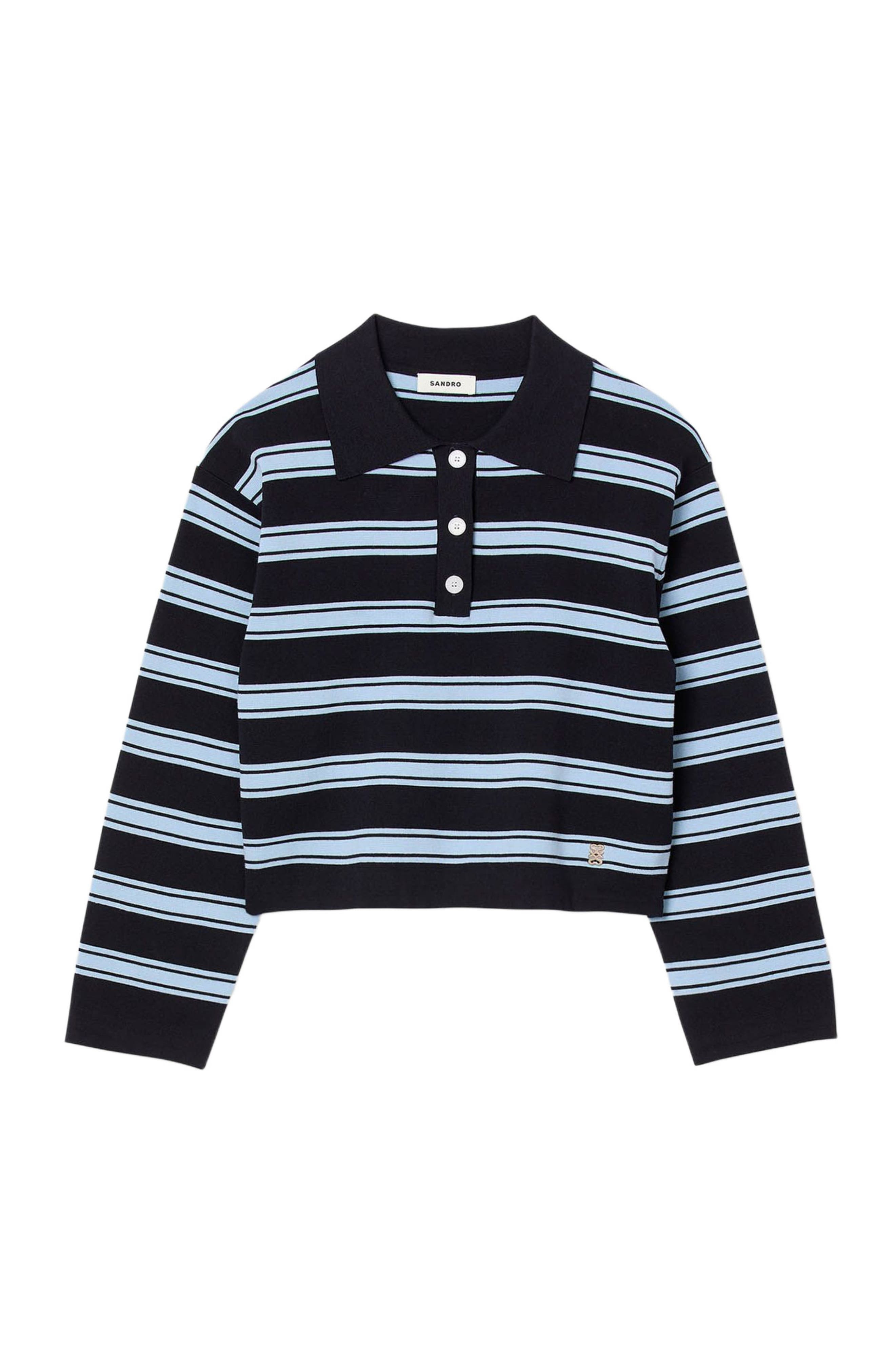 SANDRO Striped polo sweater in Navy Blue at Nordstrom - 5