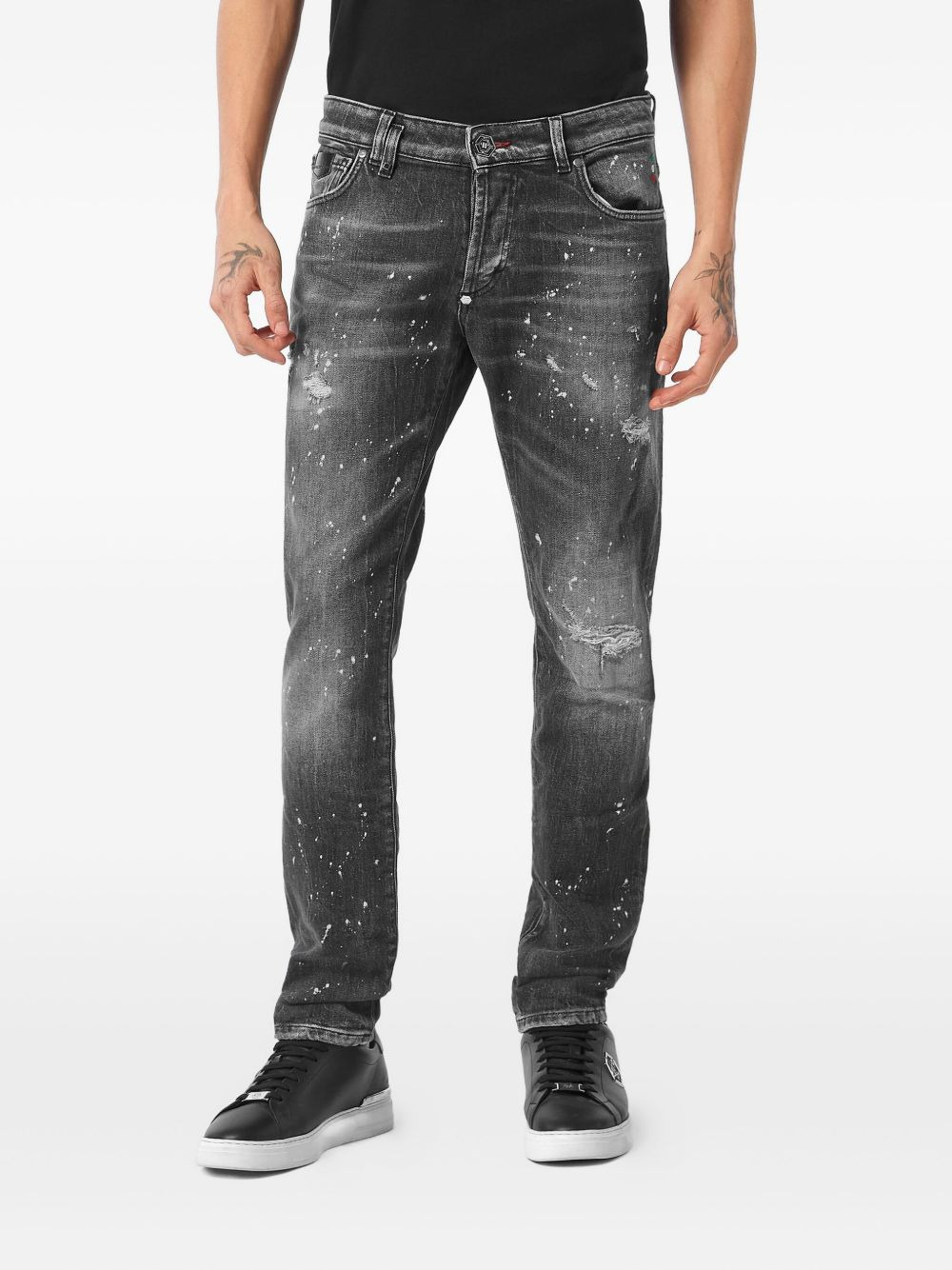 distressed paint-splattered jeans - 3