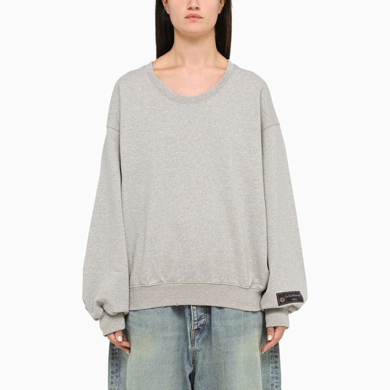 Oversize melange cotton crew-neck sweatshirt - 1