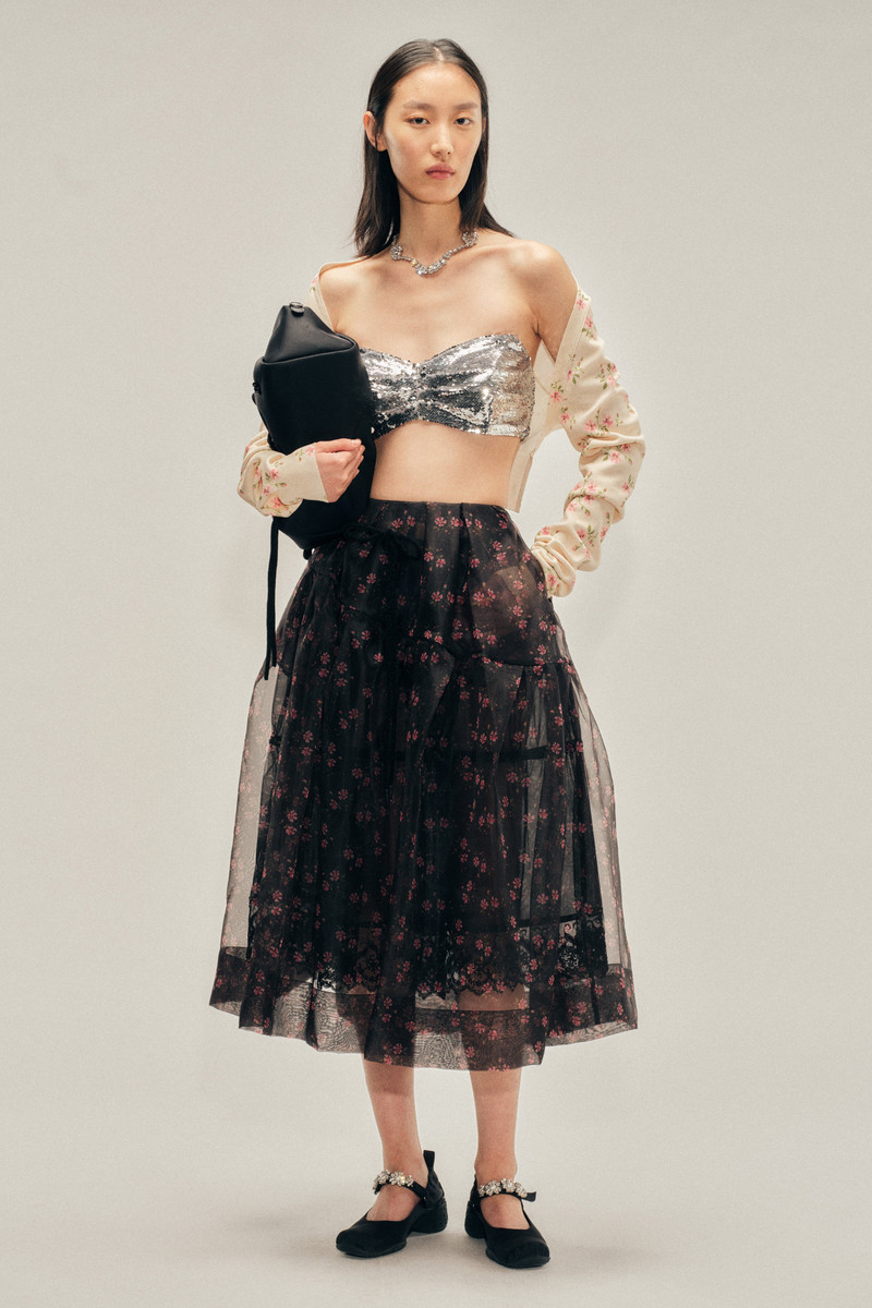 Sheer Overlay Long Flounce Skirt 1