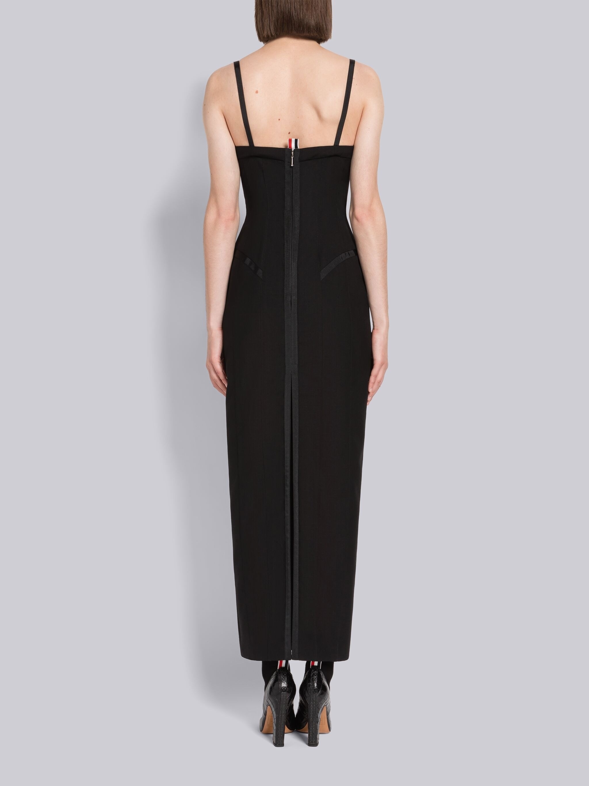 Thom Browne 2-Ply Fresco Tipping Corset Pencil Dress