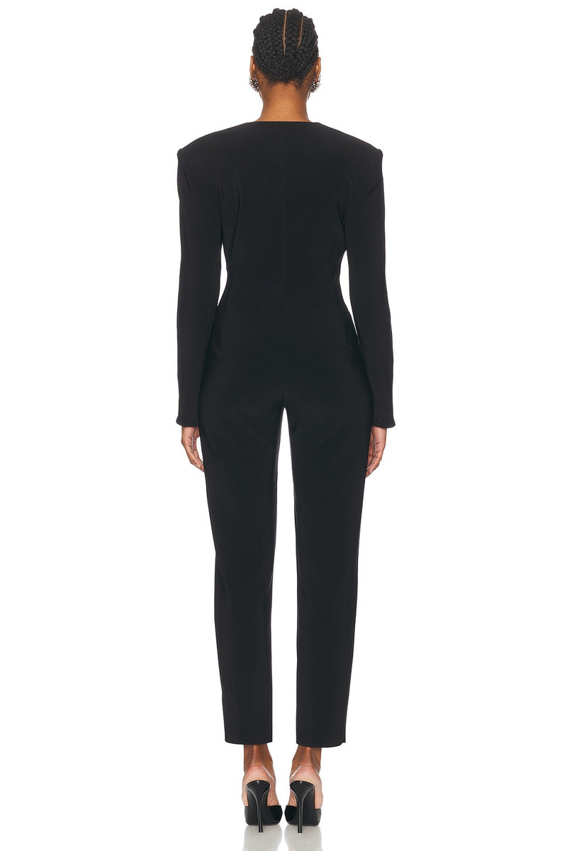 NORMA KAMALI Long Sleeve Shoulder Pad V Neck Zip Front Tapered Leg Jumpsuit outlook