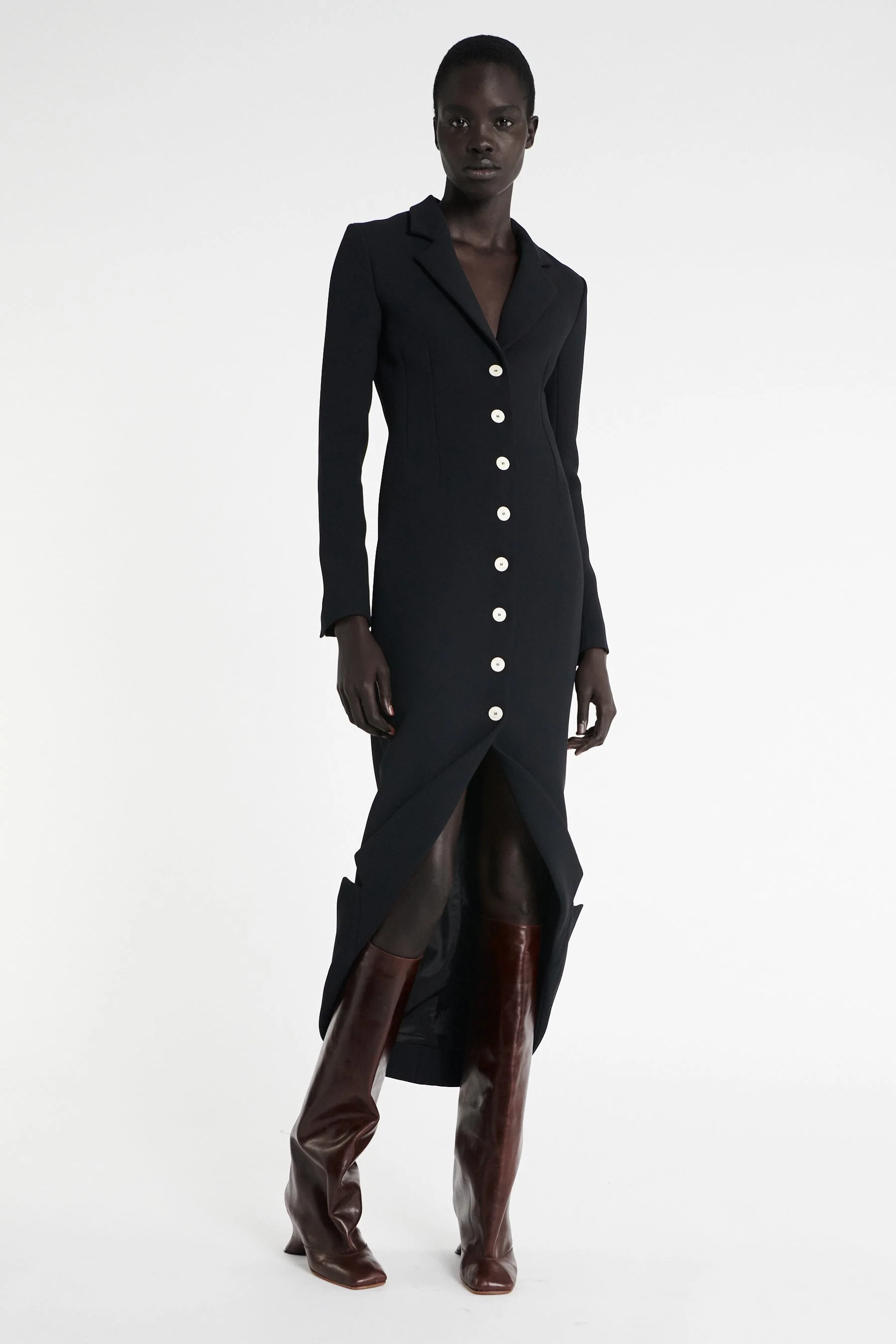 TAILORED SHIRT DRESS WITH JACKET COLLAR AT HEM BLACK - 1