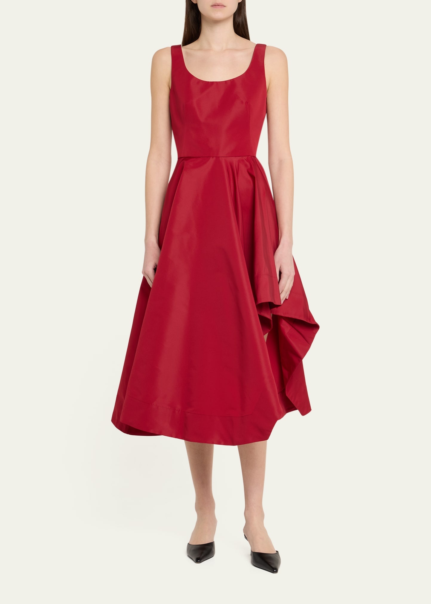 Scoop-Neck Asymmetric Midi Dress - 2
