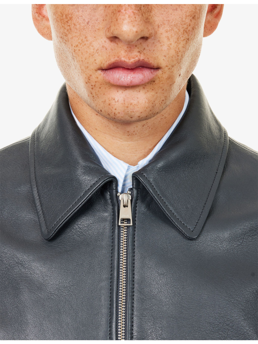 Regular-Fit Spread-Collar Leather Jacket - 5
