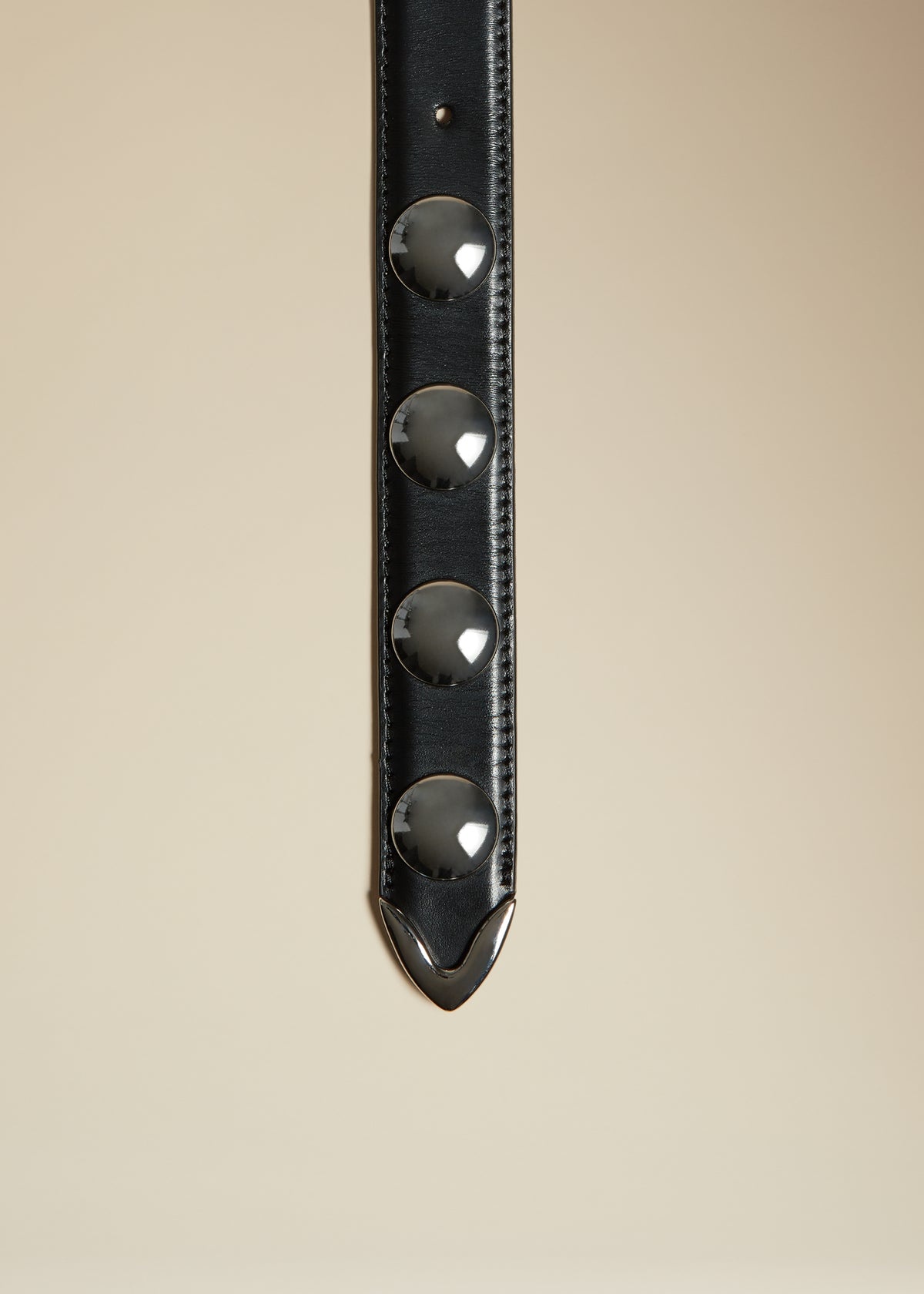 KHAITE The Benny Belt in Black Leather with Silver Studs | REVERSIBLE