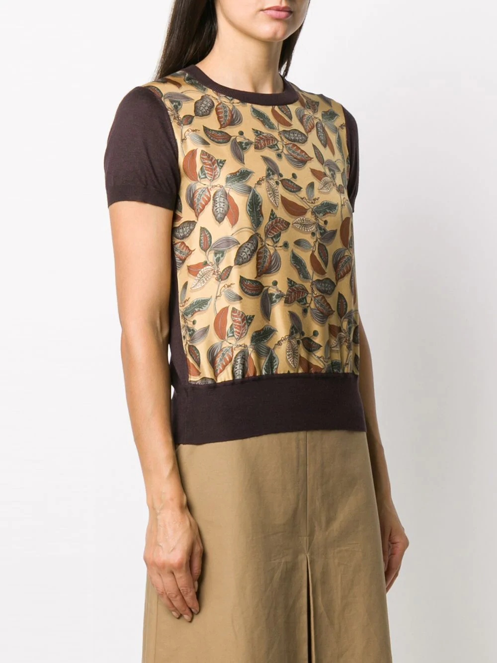 leaf print short-sleeved jumper - 3