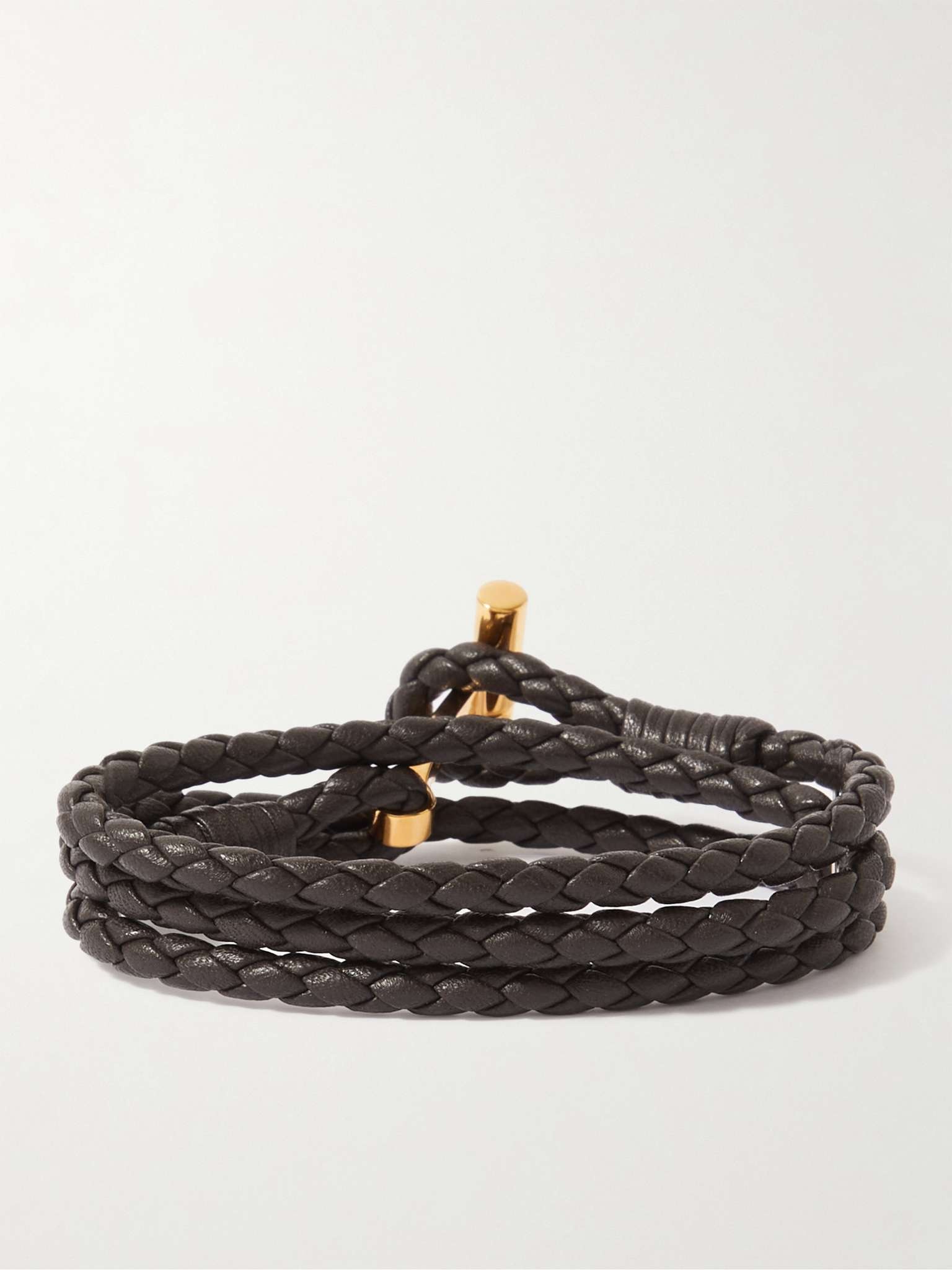 Braided Leather and Gold-Tone Wrap Bracelet - 3