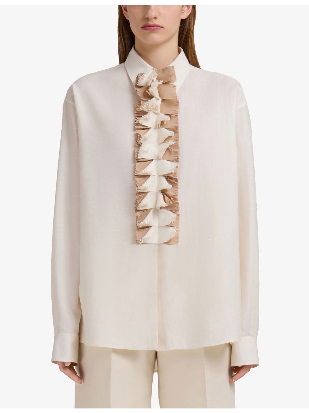 Ruffle-Panel Long-Sleeved Cotton-Blend Blouse - 3