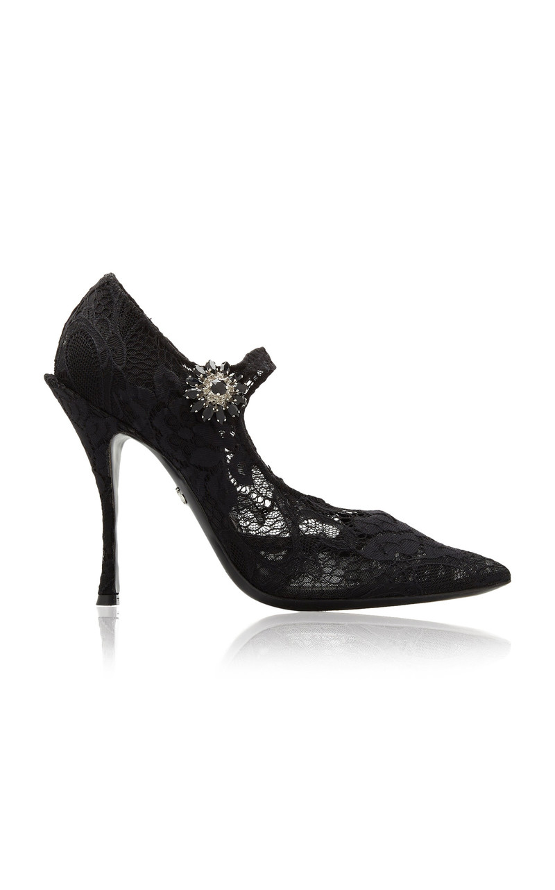 Embellished Lace Mary Jane Pumps black - 1