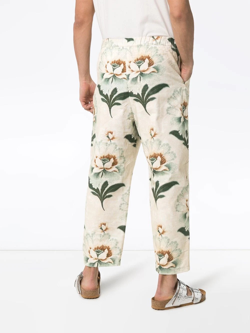 lotus flower print cropped trousers - 4