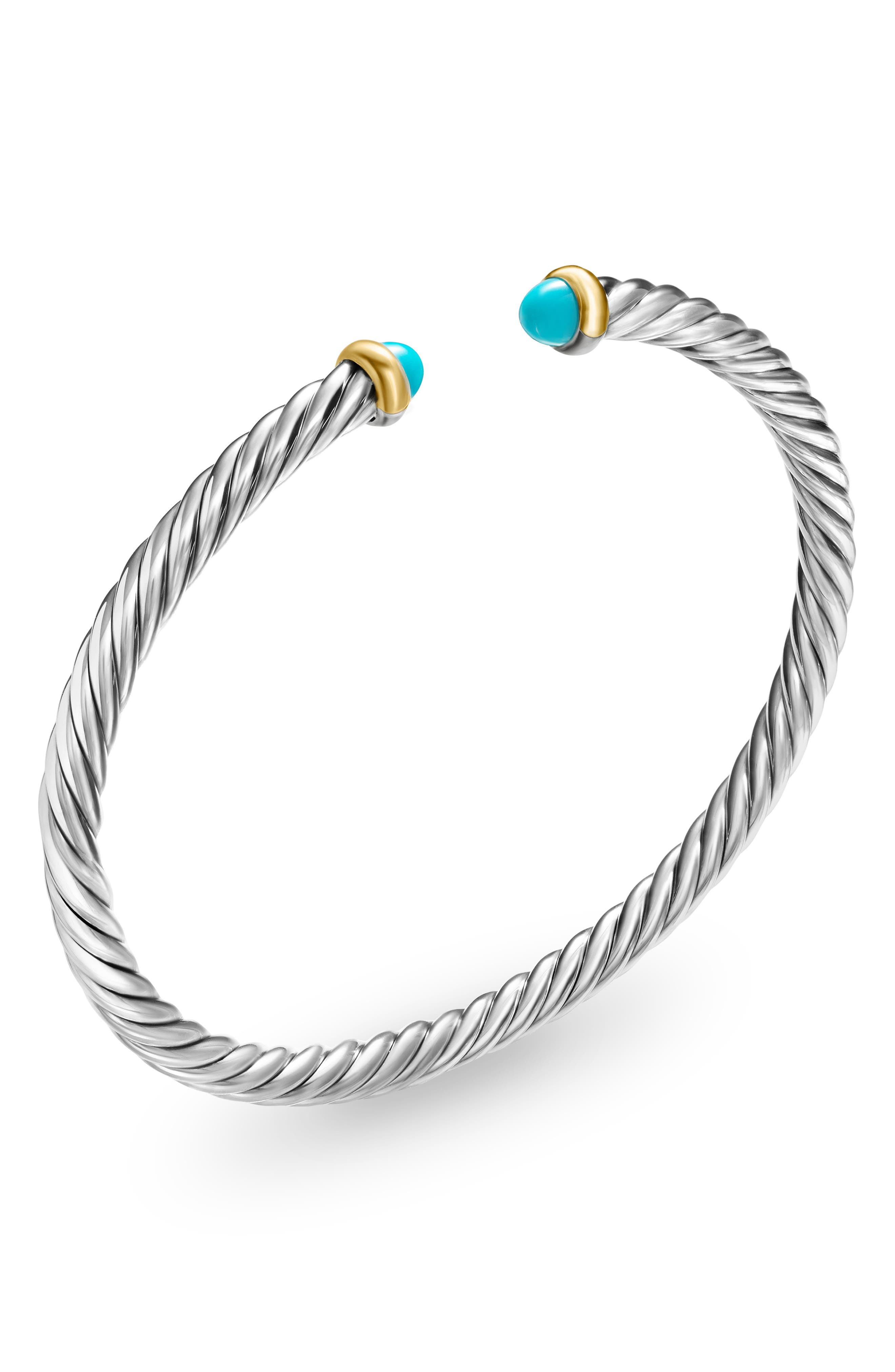 David Yurman Cable Flex Bracelet in Sterling Silver with 14K Yellow Gold, 4mm in Silver/Gold/Turquoi - 5