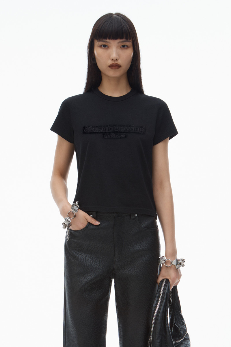 Alexander Wang Distressed Logo Shrunken Tee in Cotton Jersey outlook