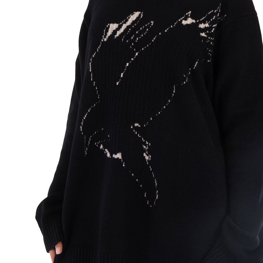Ys Black Wool Crow Motif Long-Sleeved Pullover, Brand Size 2 (Medium) - 2