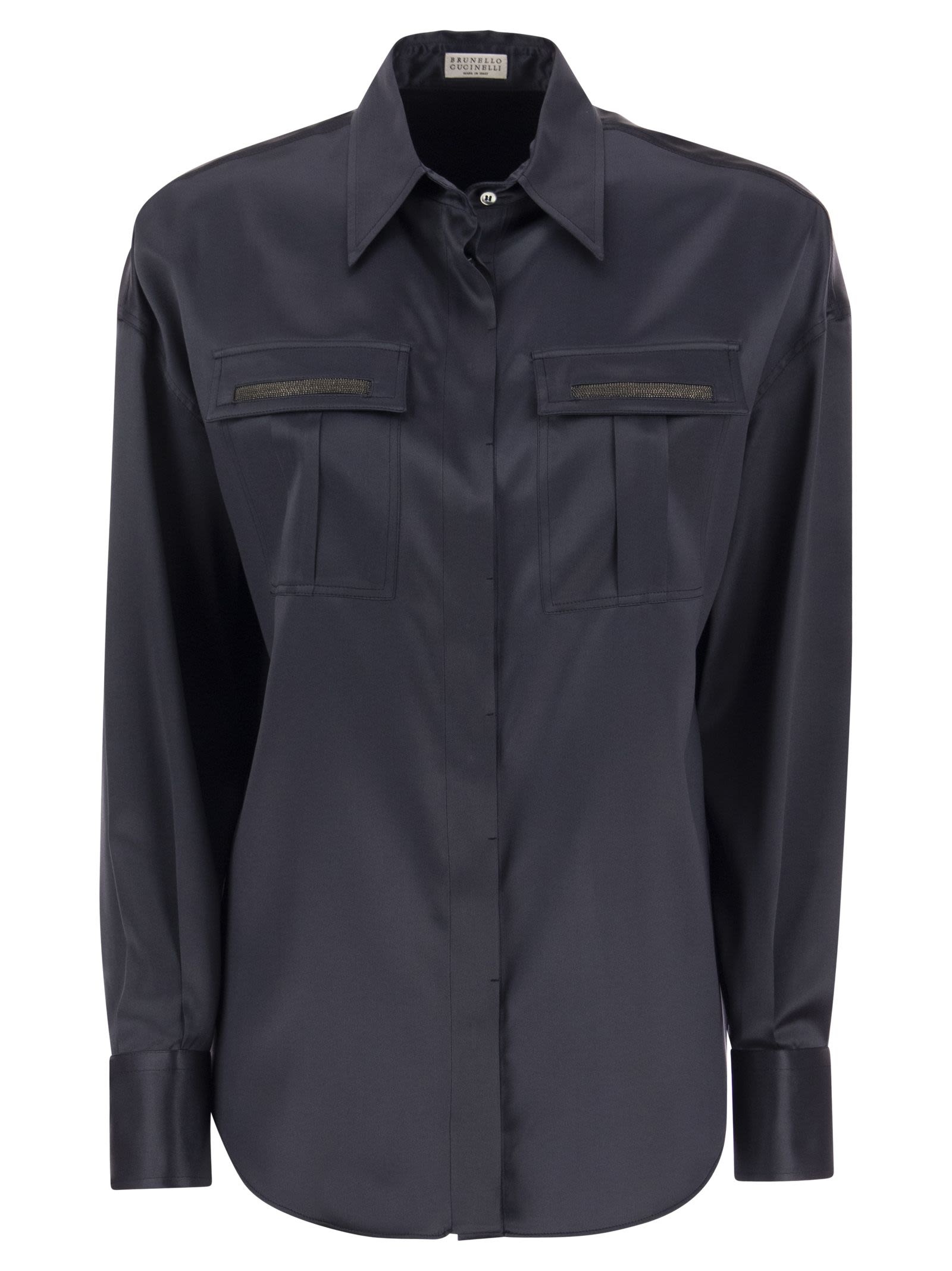 Brunello Cucinelli Women Stretch Silk Satin Shirt With Shiny Pockets - 1