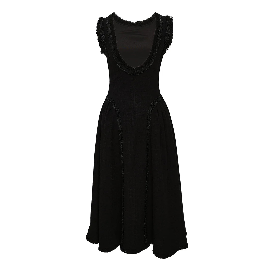 Black Boucle Sleeveless Midi Dress - 2
