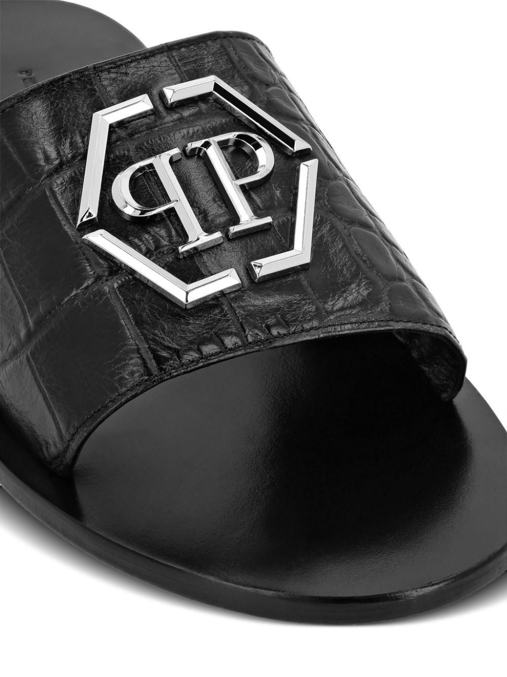 logo-plaque leather sandals - 3