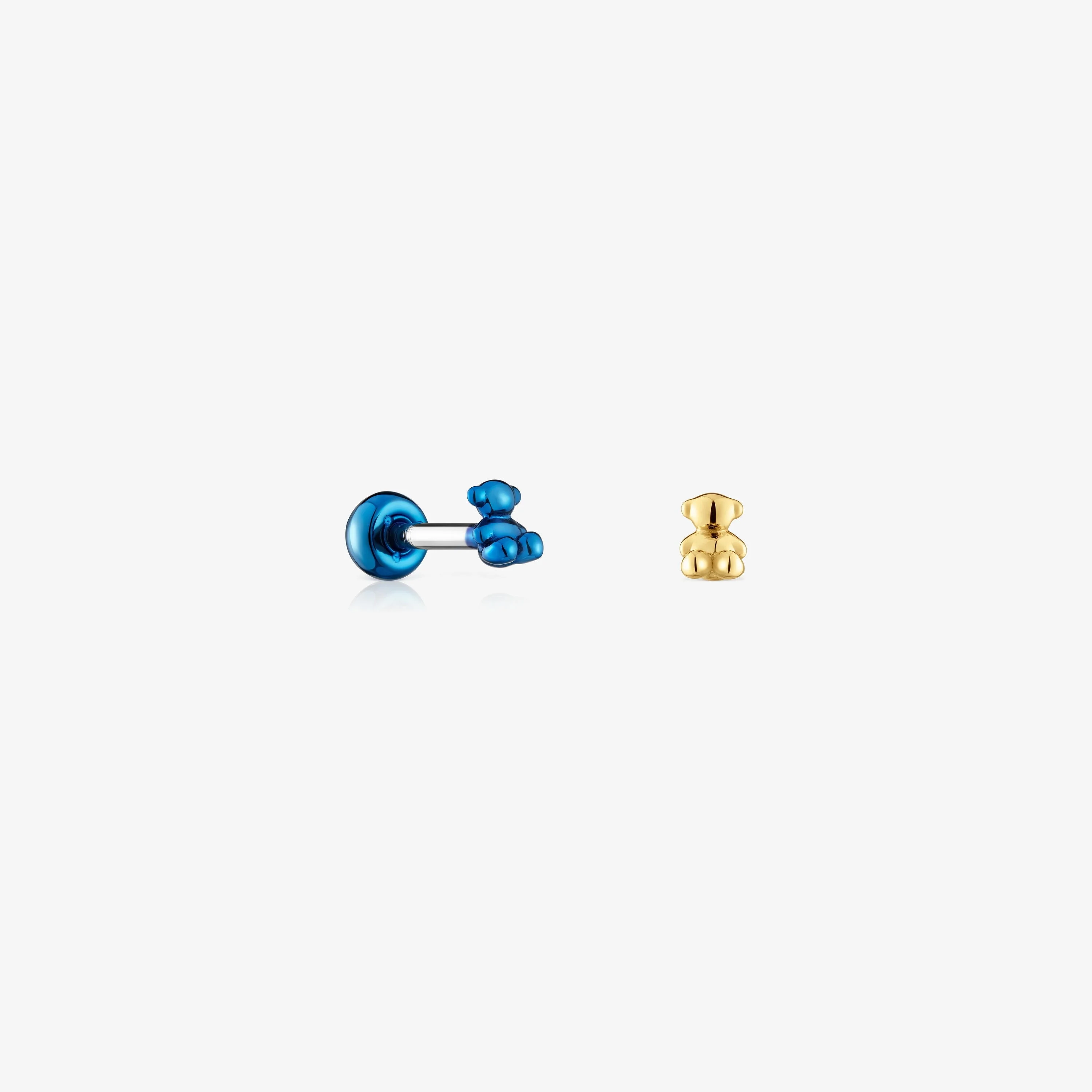 Pack of Bold Bear Ear piercings in gold-colored and blue IP steel - 1