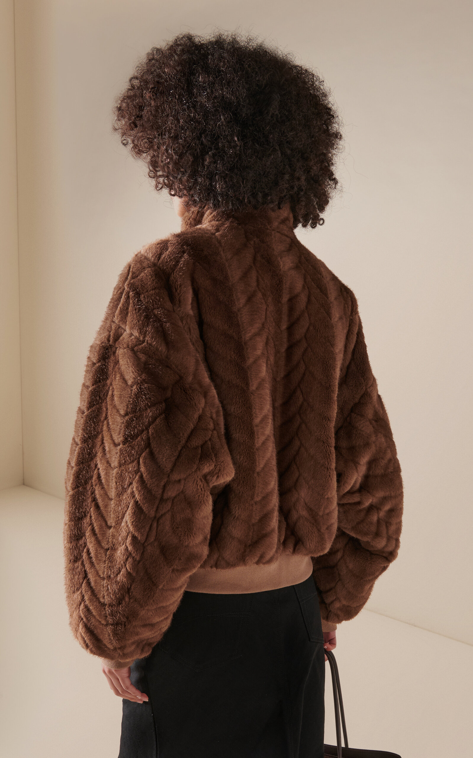 Cropped Faux Fur Bomber Jacket brown - 4