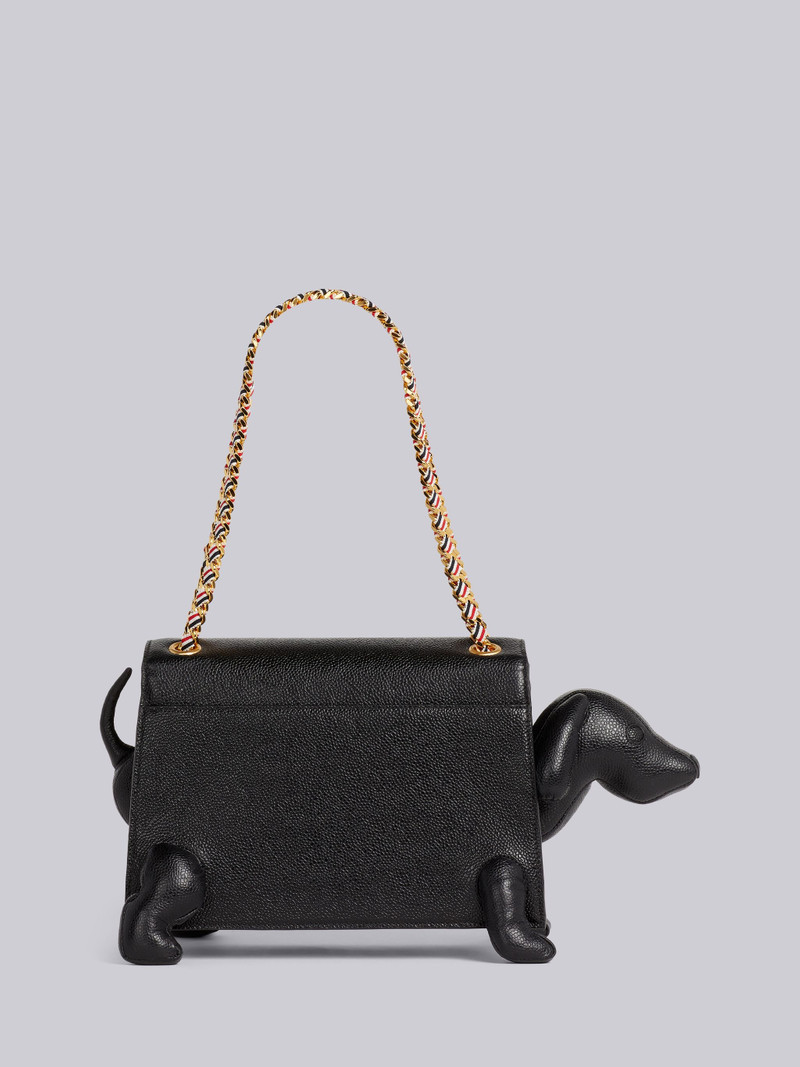 Black Pebble Grain Leather Stripe Grosgrain Chain Hector Flap Bag 4