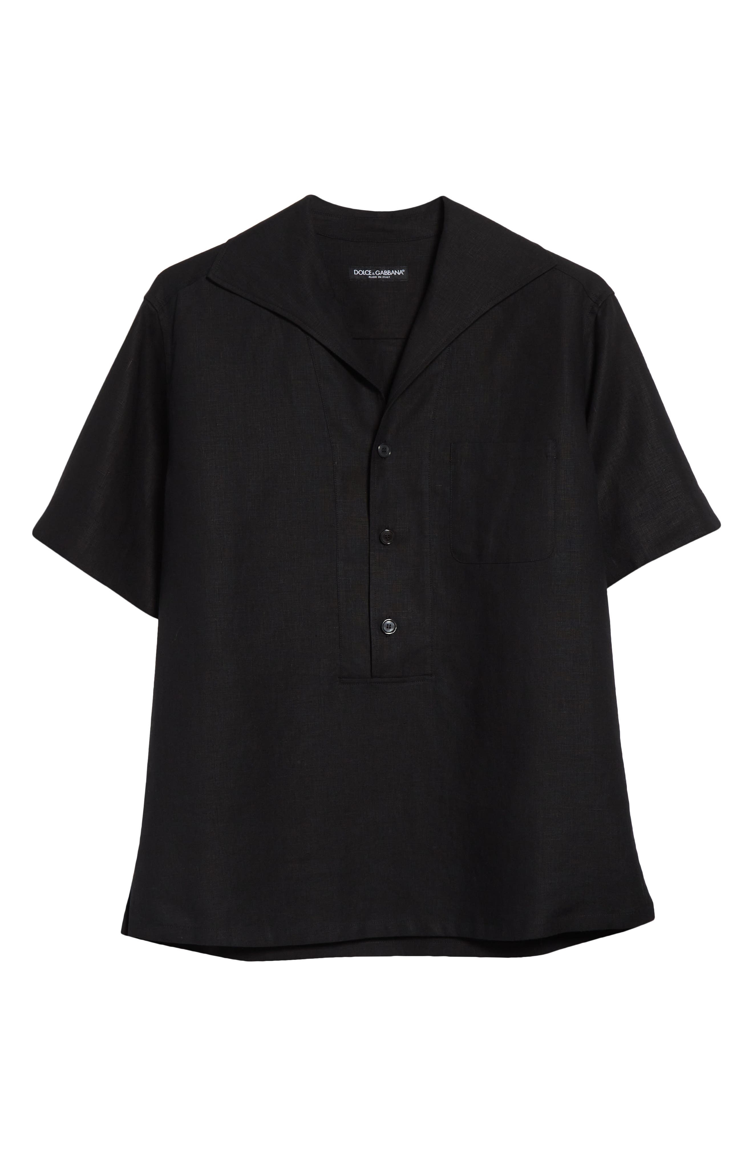 Dolce&Gabbana Short Sleeve Linen Shirt in N0000 Black at Nordstrom - 6