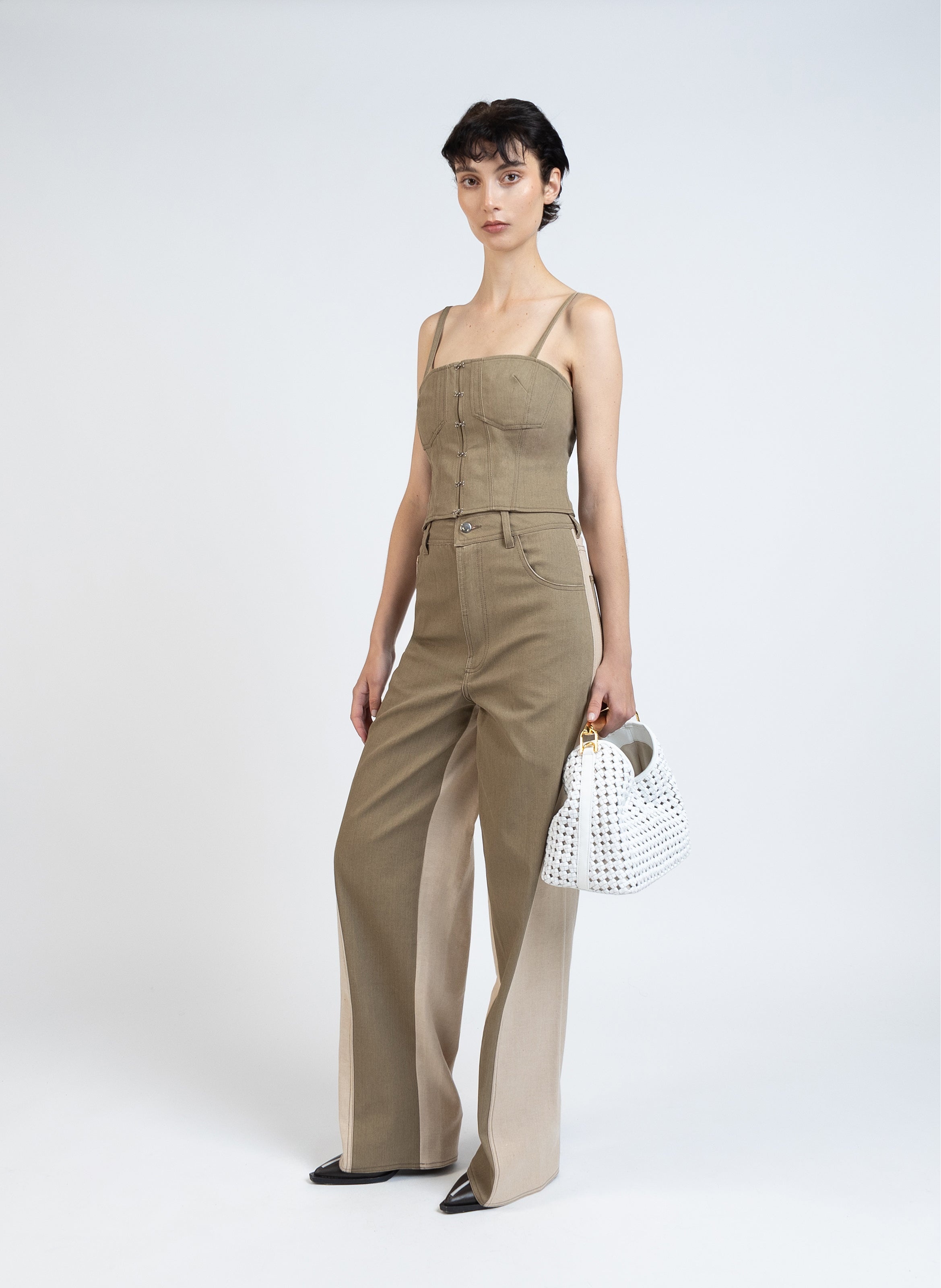 Reverse Denim Baggy Trousers/Khaki - 3