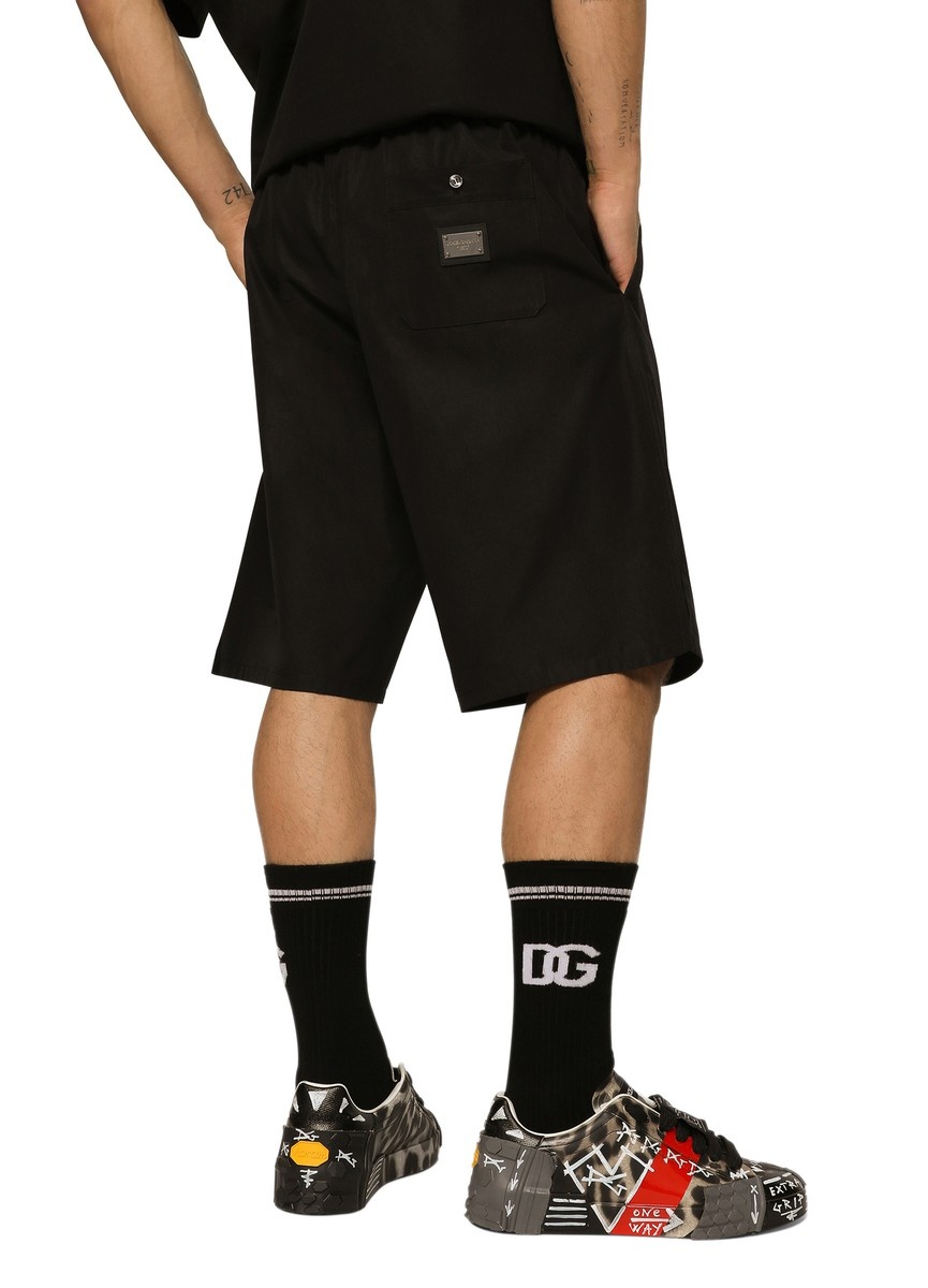 Cotton jogging shorts with logo tag - 4