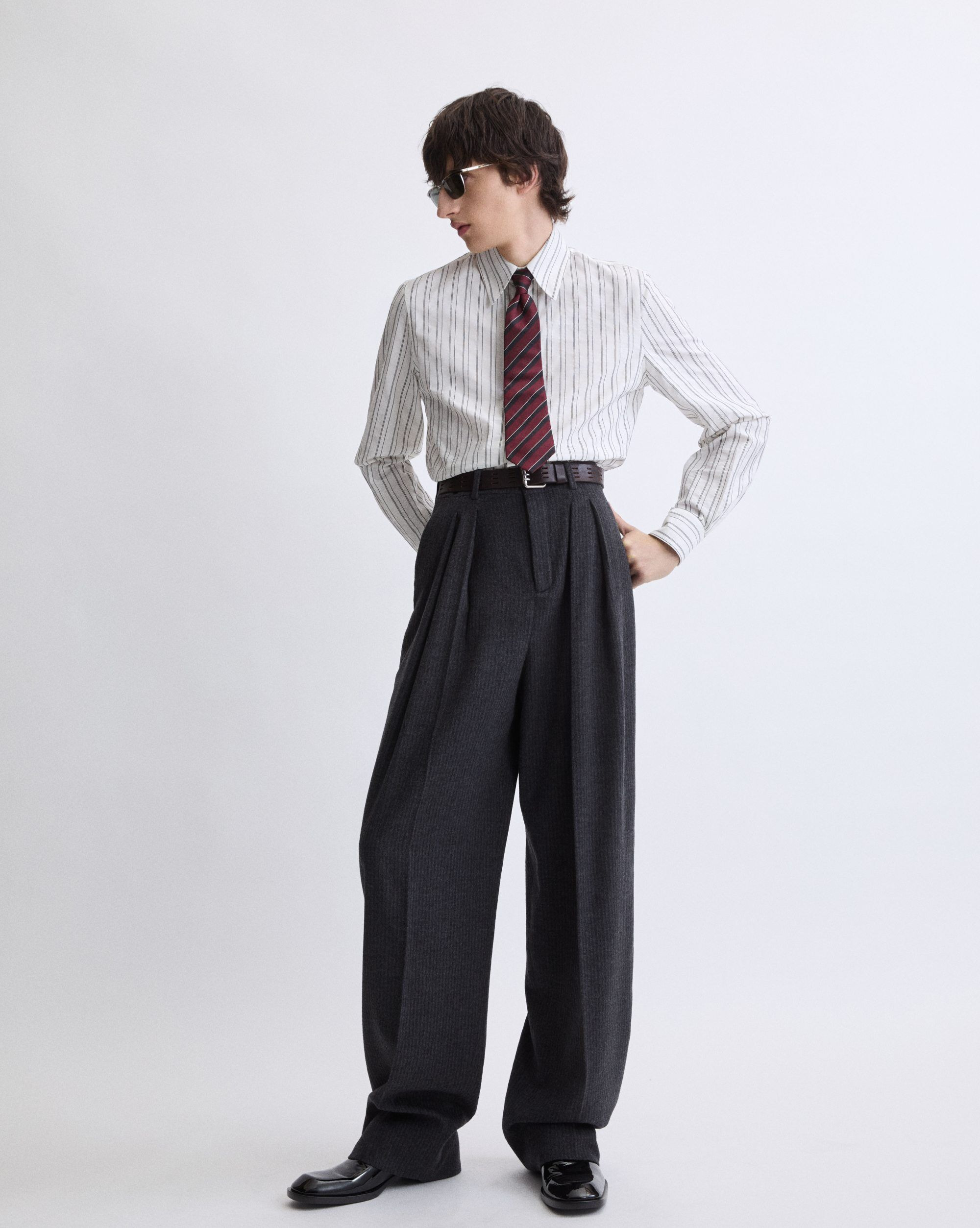 LOW-WAISTED PANTS IN WOOL CHINÉ - 2