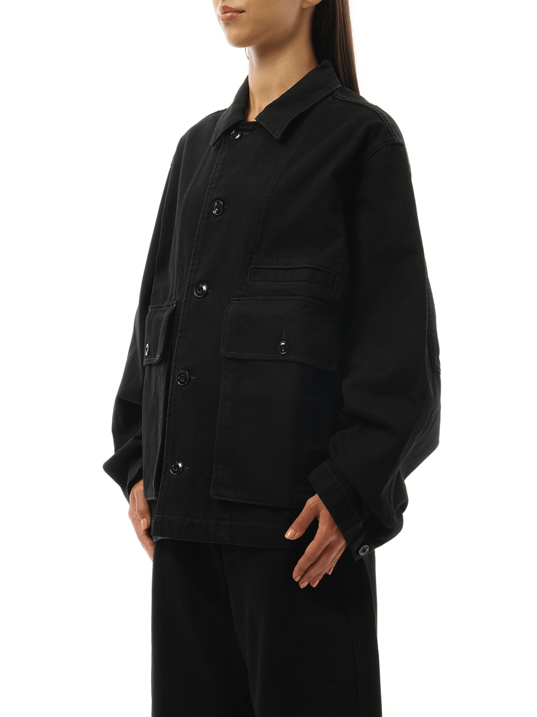 Boxy Denim Jacket in Black - 5