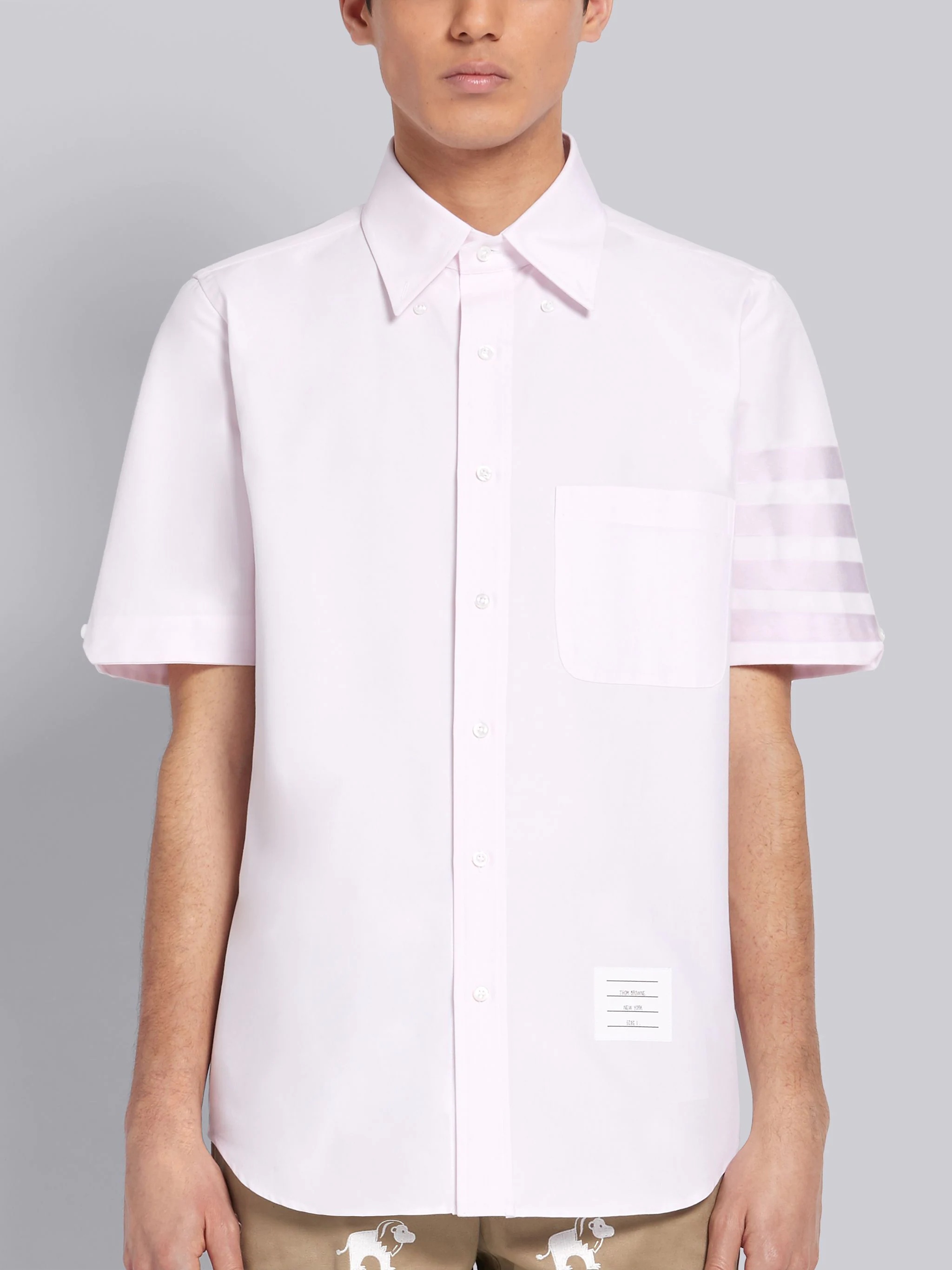 Light Pink Cotton Poplin Short Sleeve Satin Weave 4-Bar Shirt - 3