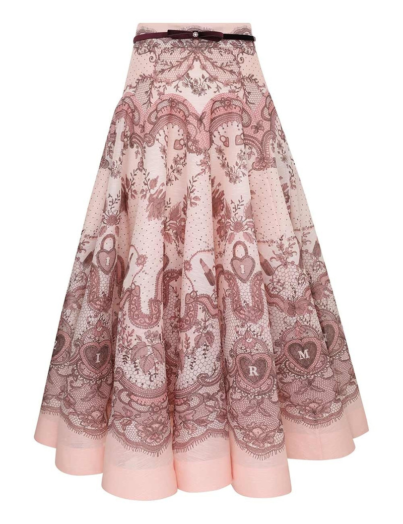 Zimmermann CRUSH FLARED MIDI SKIRT - 2272SR251PNKLACPRI | REVERSIBLE