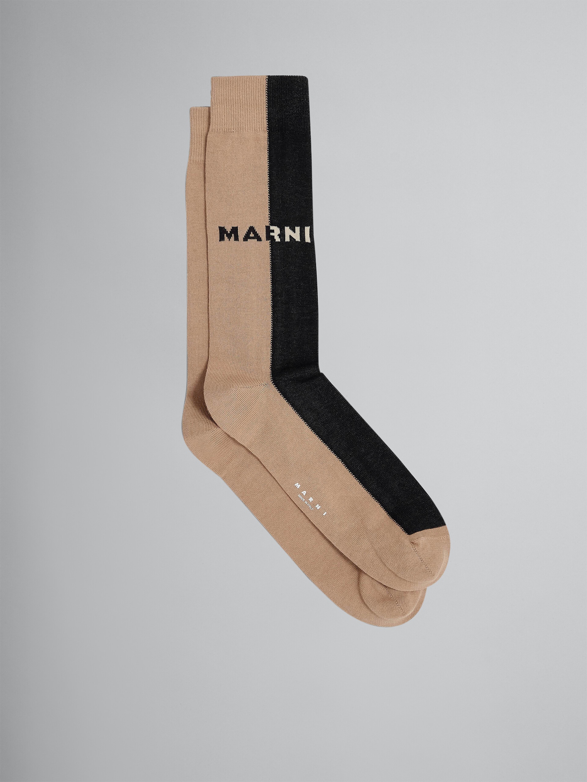 BLACK BI-COLOURED COTTON AND NYLON SOCKS - 1