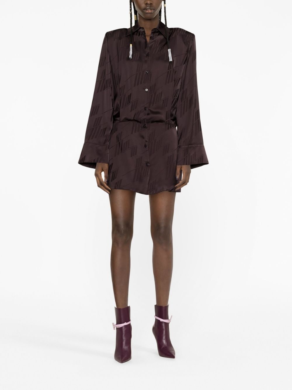 logo-print satin shirtdress - 2
