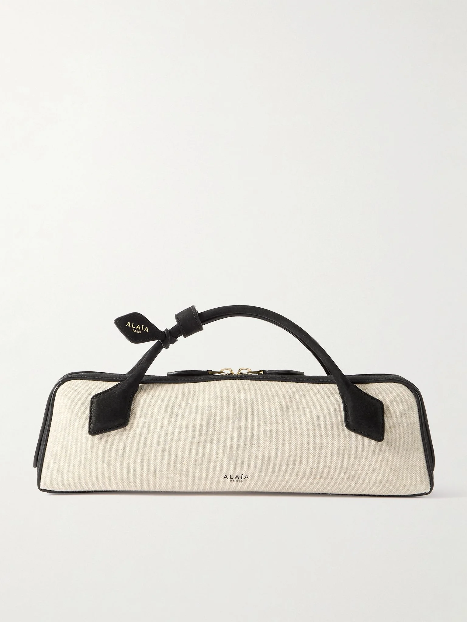 Le Teckel leather-trimmed canvas clutch Black - 1