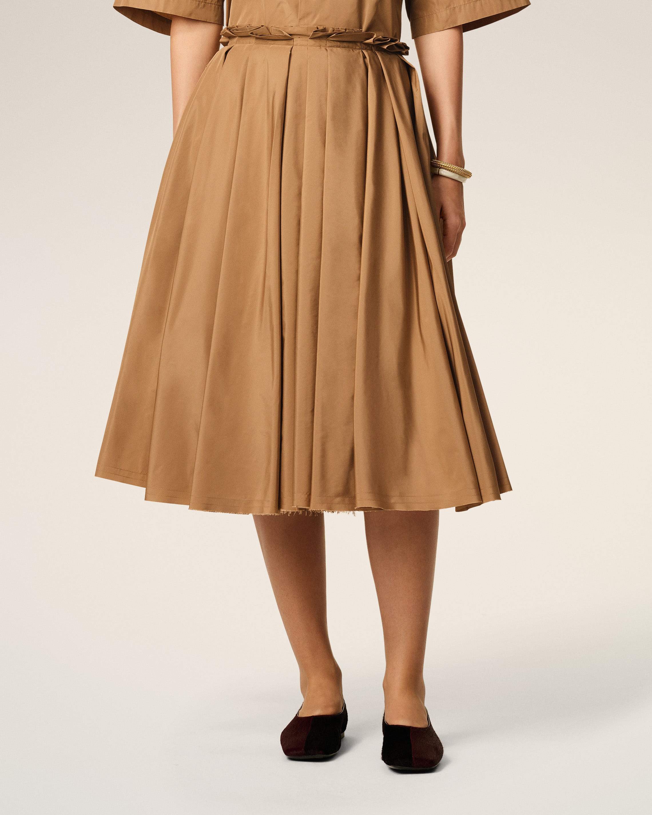 BROWN TAFFETAS MIDI COROLLA SKIRT - 3