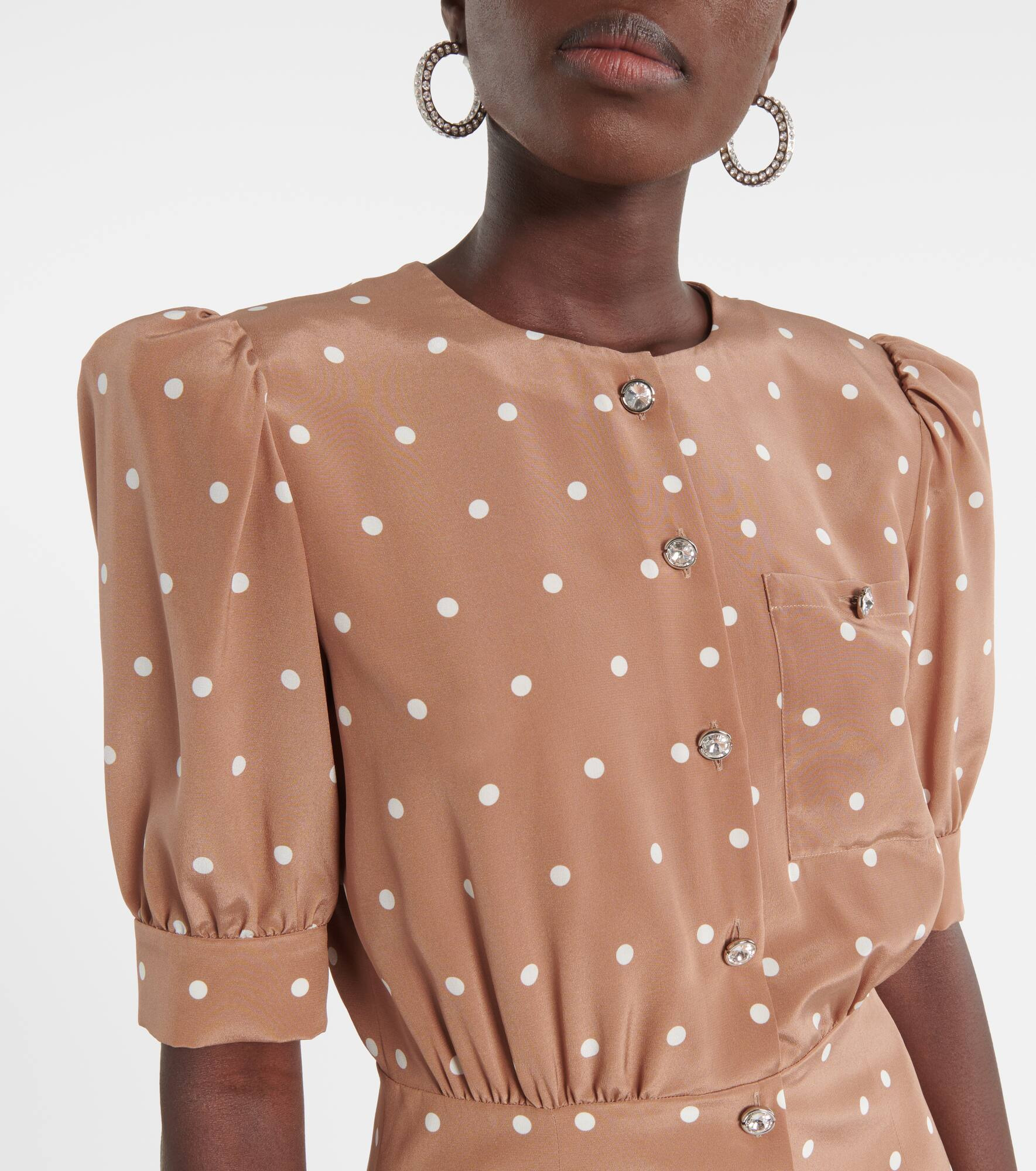 Pleated polka-dot silk minidress - 4
