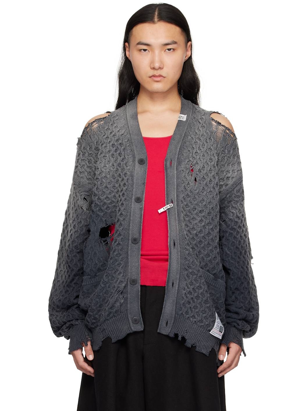 Gray Sun Faded Like Knit Cardigan - 1