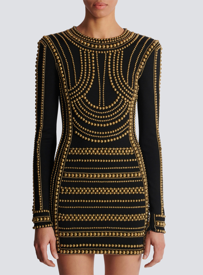 Short gold bead-embroidered dress 5